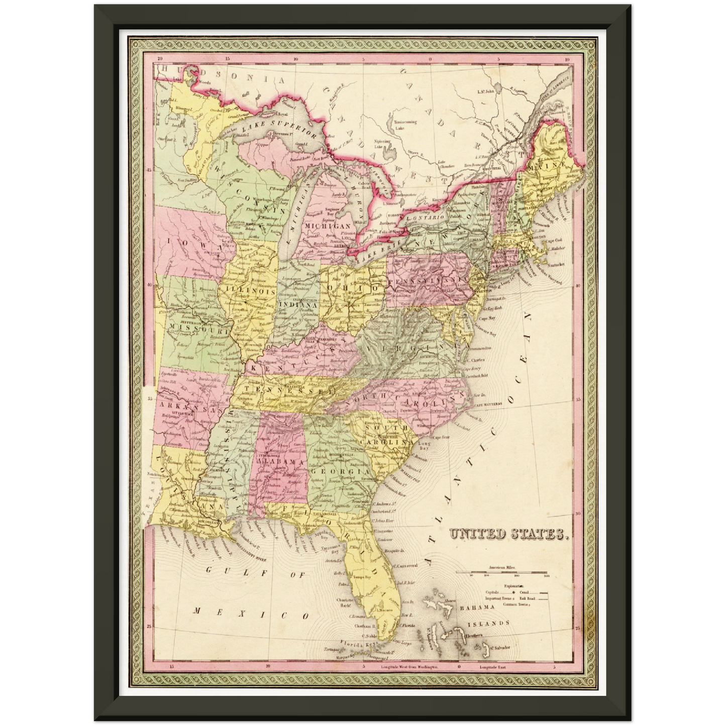 Historische Landkarte USA um 1849