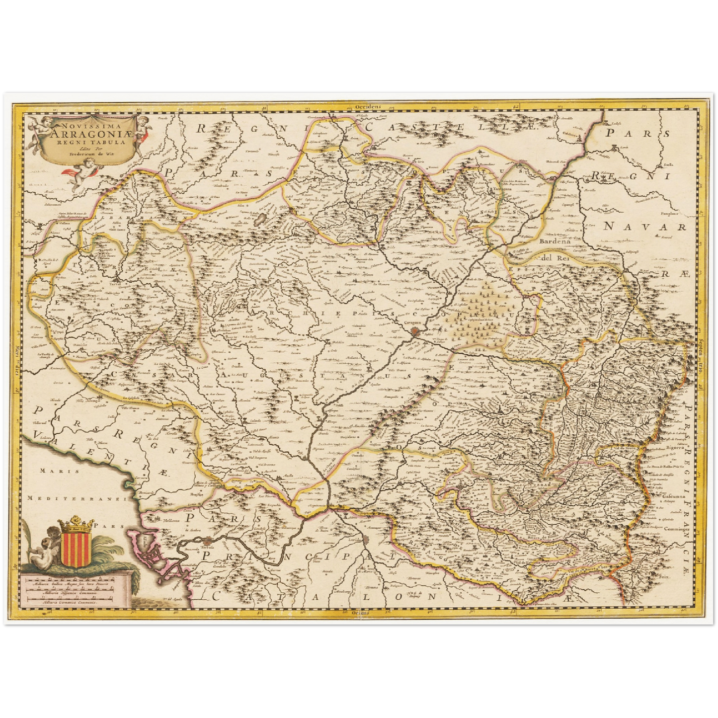 Historische Landkarte Aragonien um 1698