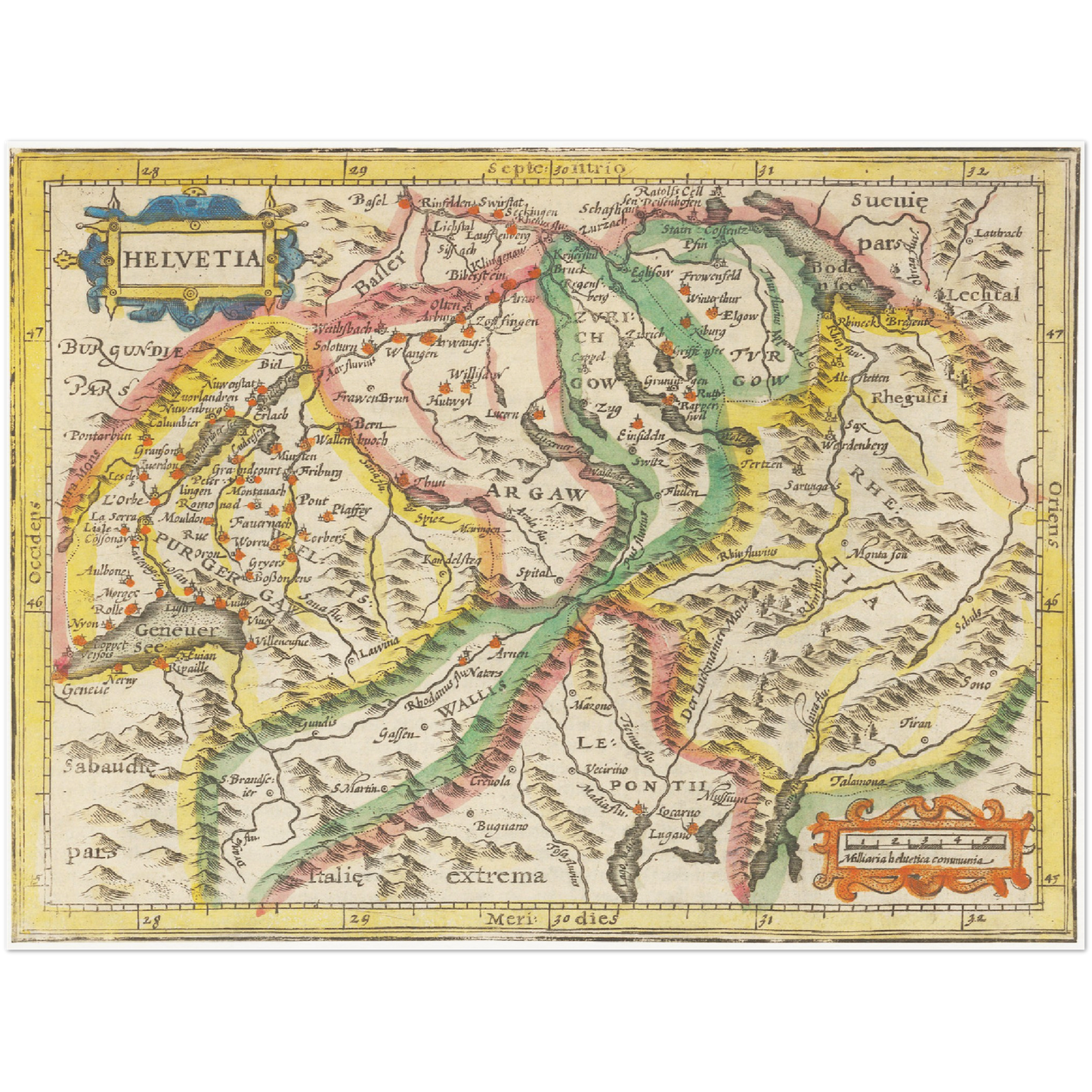 Historische Landkarte Schweiz um 1609