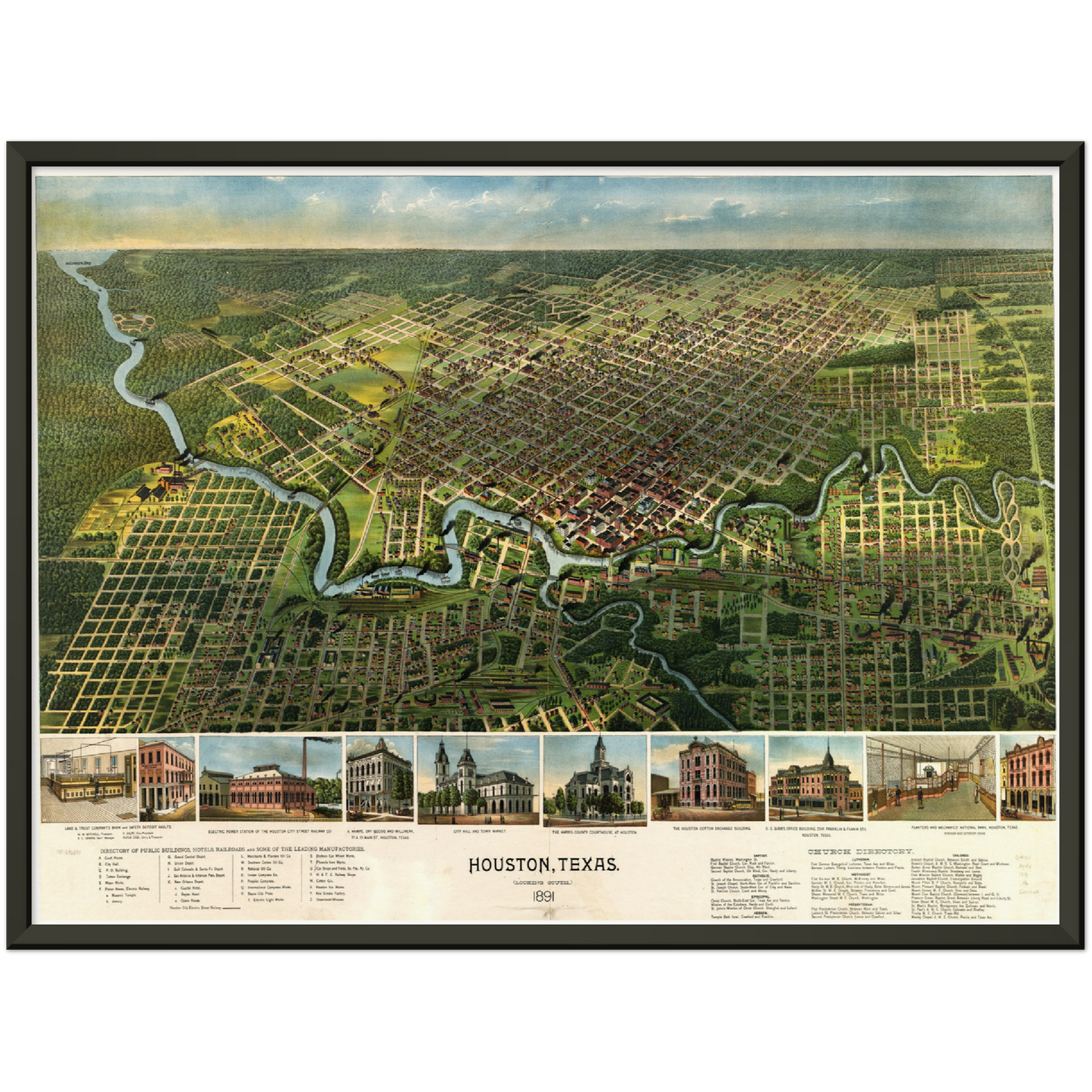 Historische Stadtansicht Houston um 1891