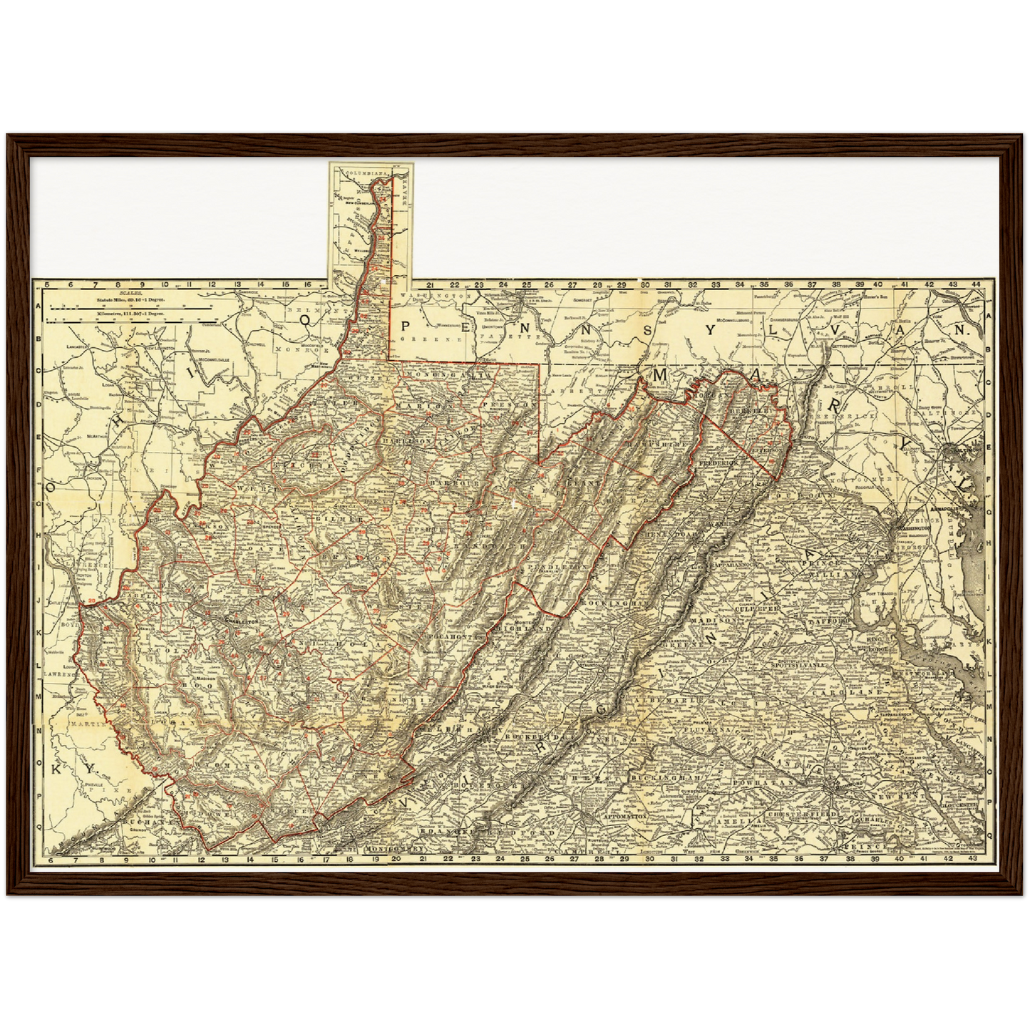 Historische Landkarte West Virginia um 1898