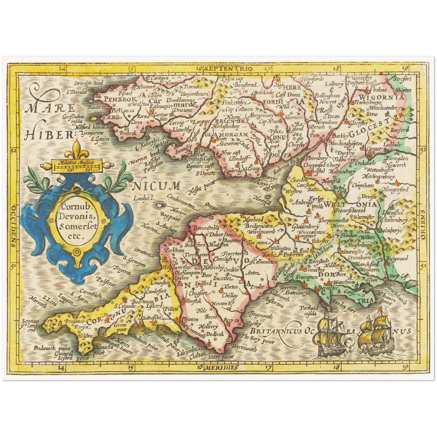 Historische Landkarte Cornwall um 1609