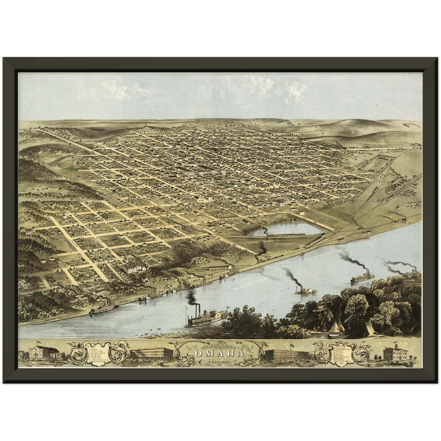Historische Stadtansicht Omaha um 1868