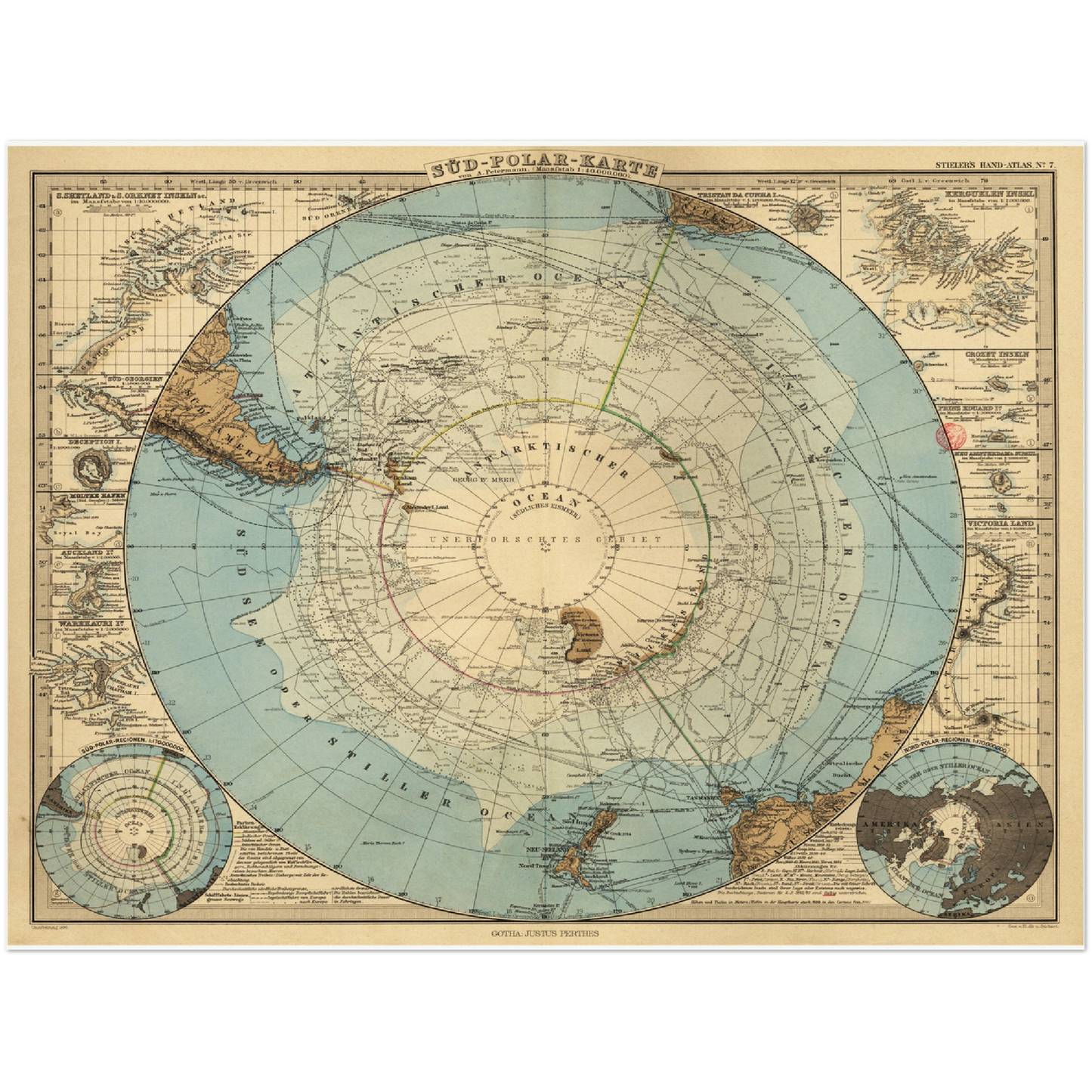 Historische Landkarte Antarktis um 1885