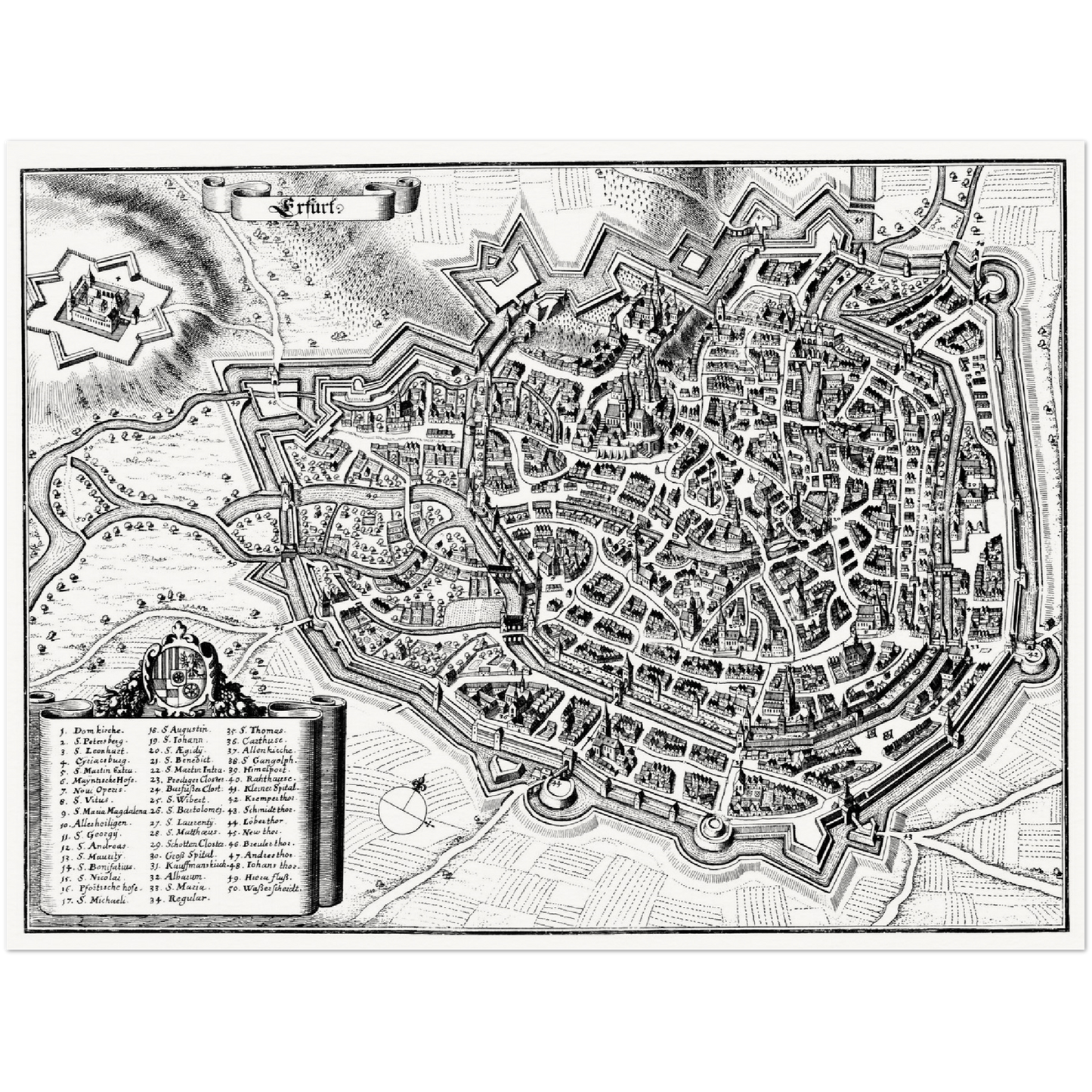 Historische Stadtansicht Erfurt um 1650