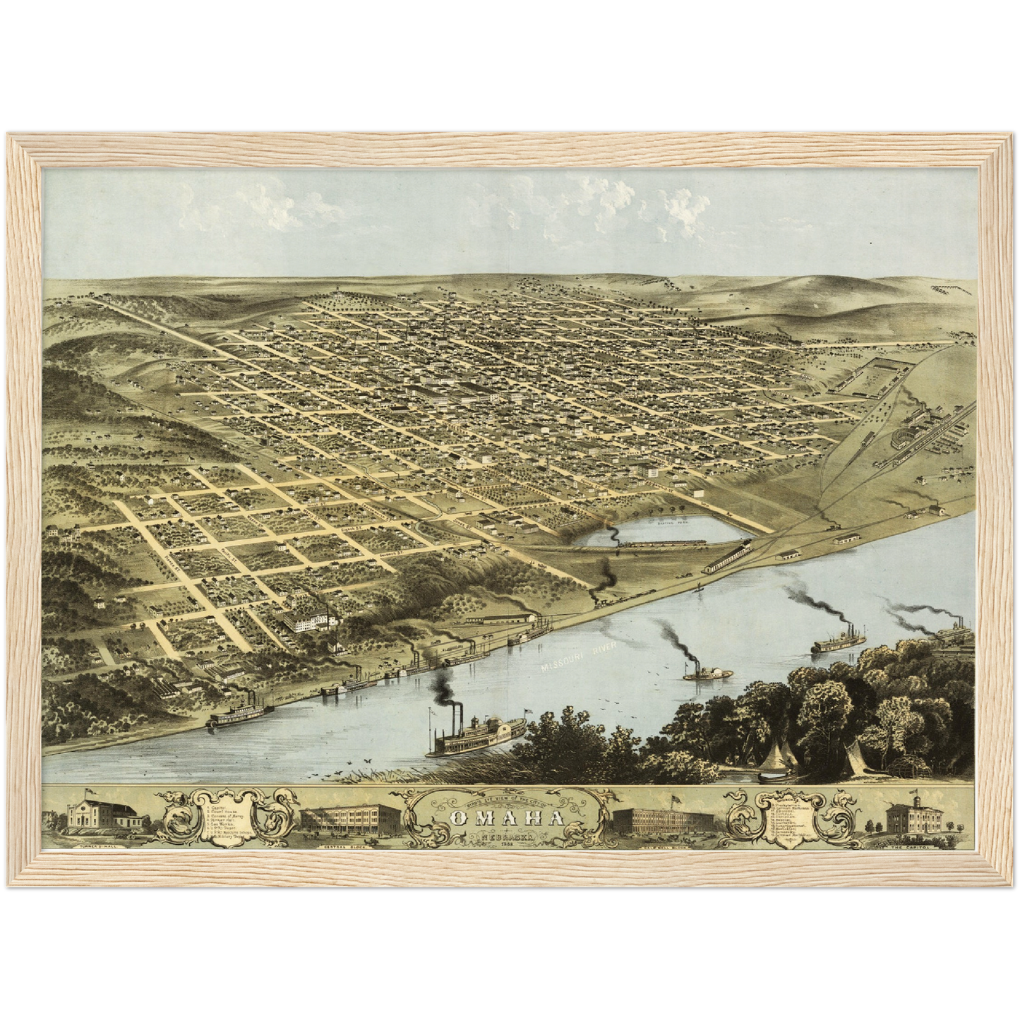 Historische Stadtansicht Omaha um 1868