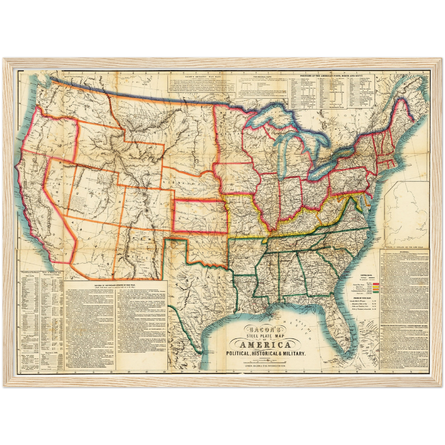Historische Landkarte USA um 1863