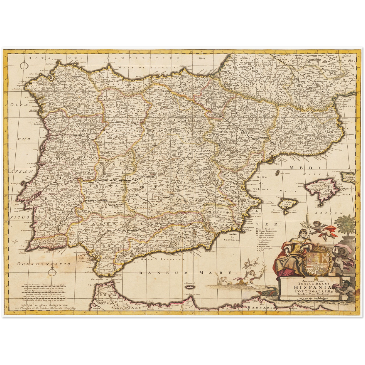 Historische Landkarte Spanien um 1698