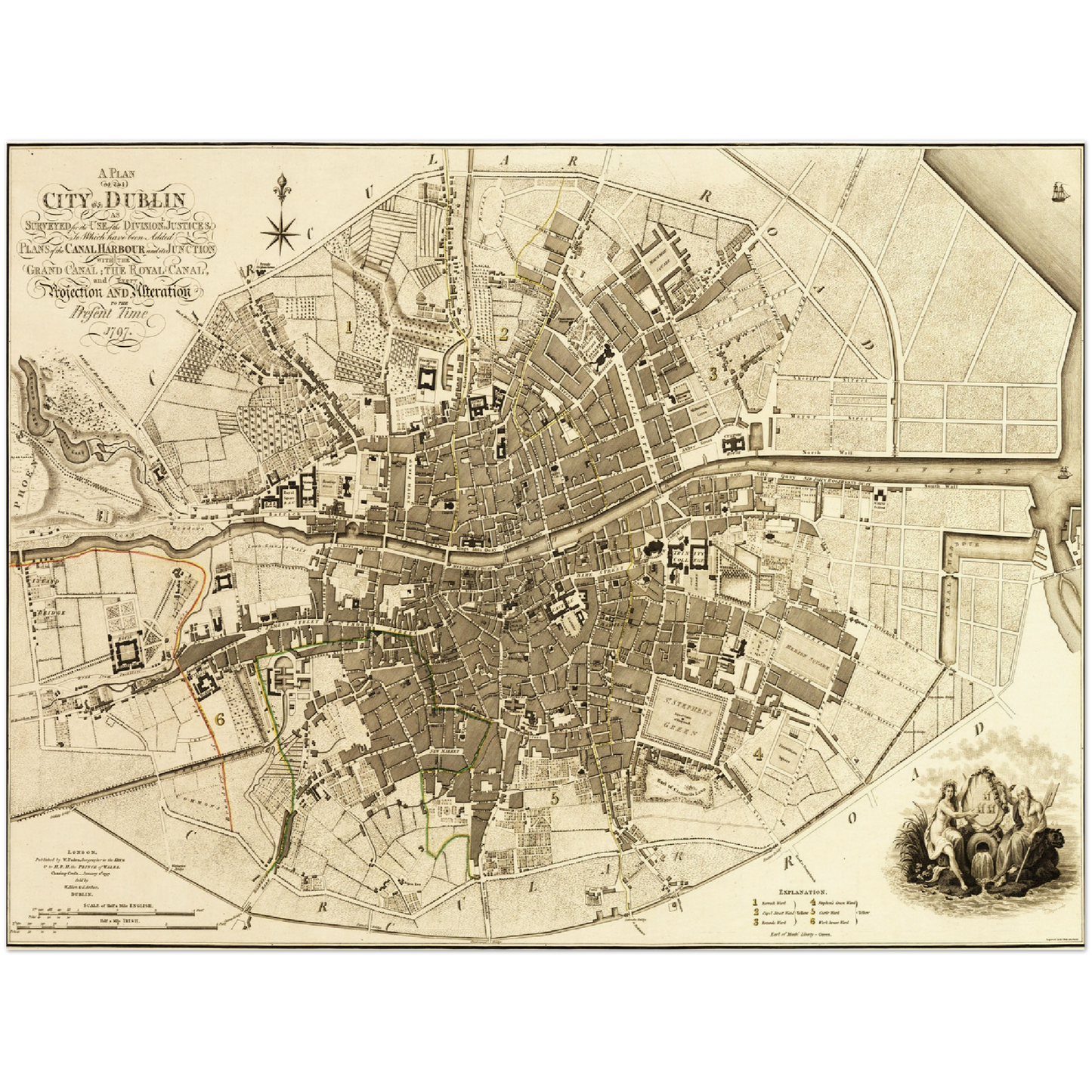 Historischer Stadtplan Dublin um 1797