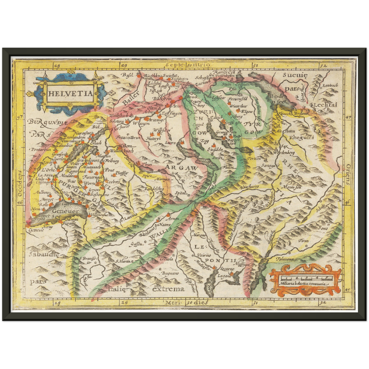 Historische Landkarte Schweiz um 1609