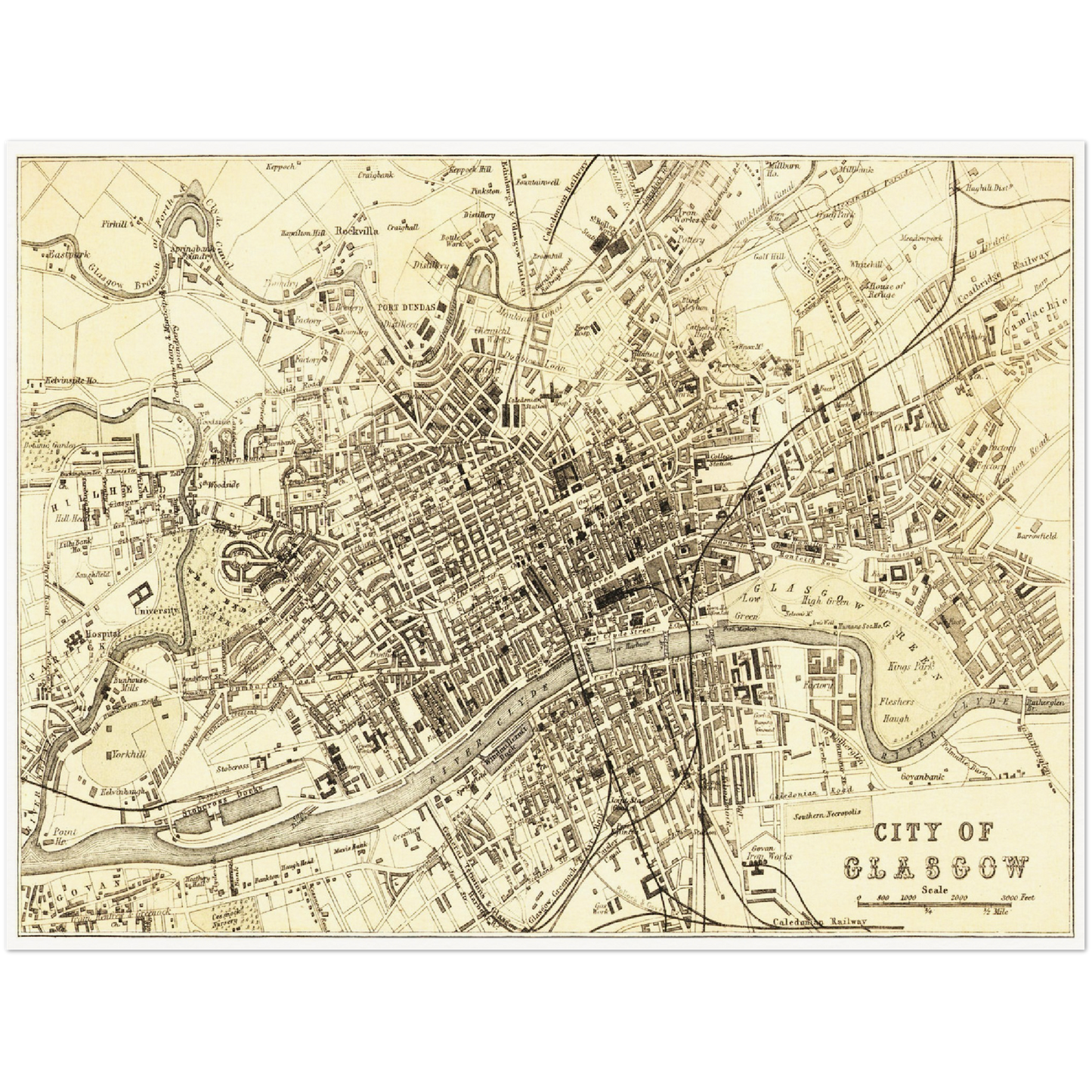 Historischer Stadtplan Glasgow um 1878