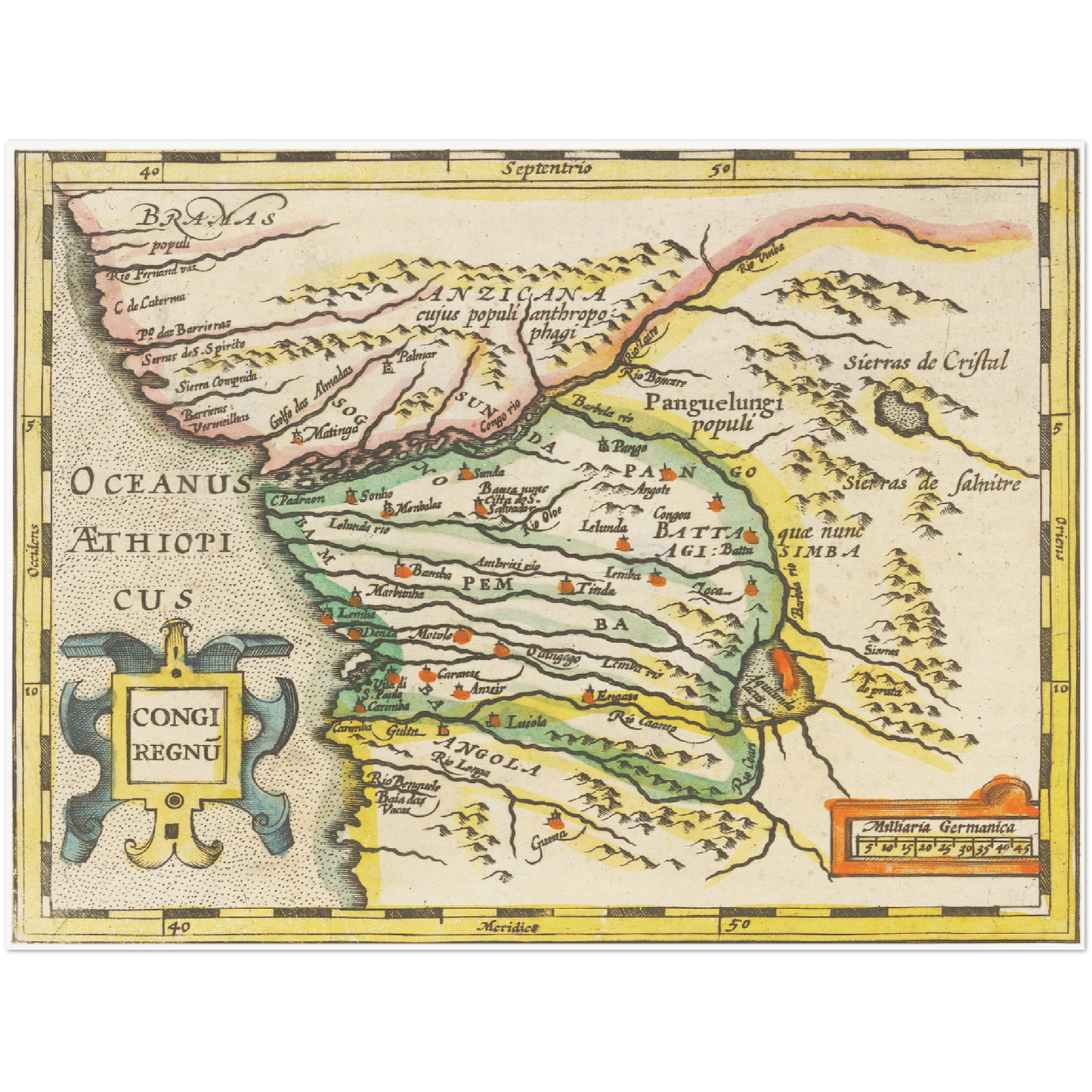 Historische Landkarte Kongo um 1609