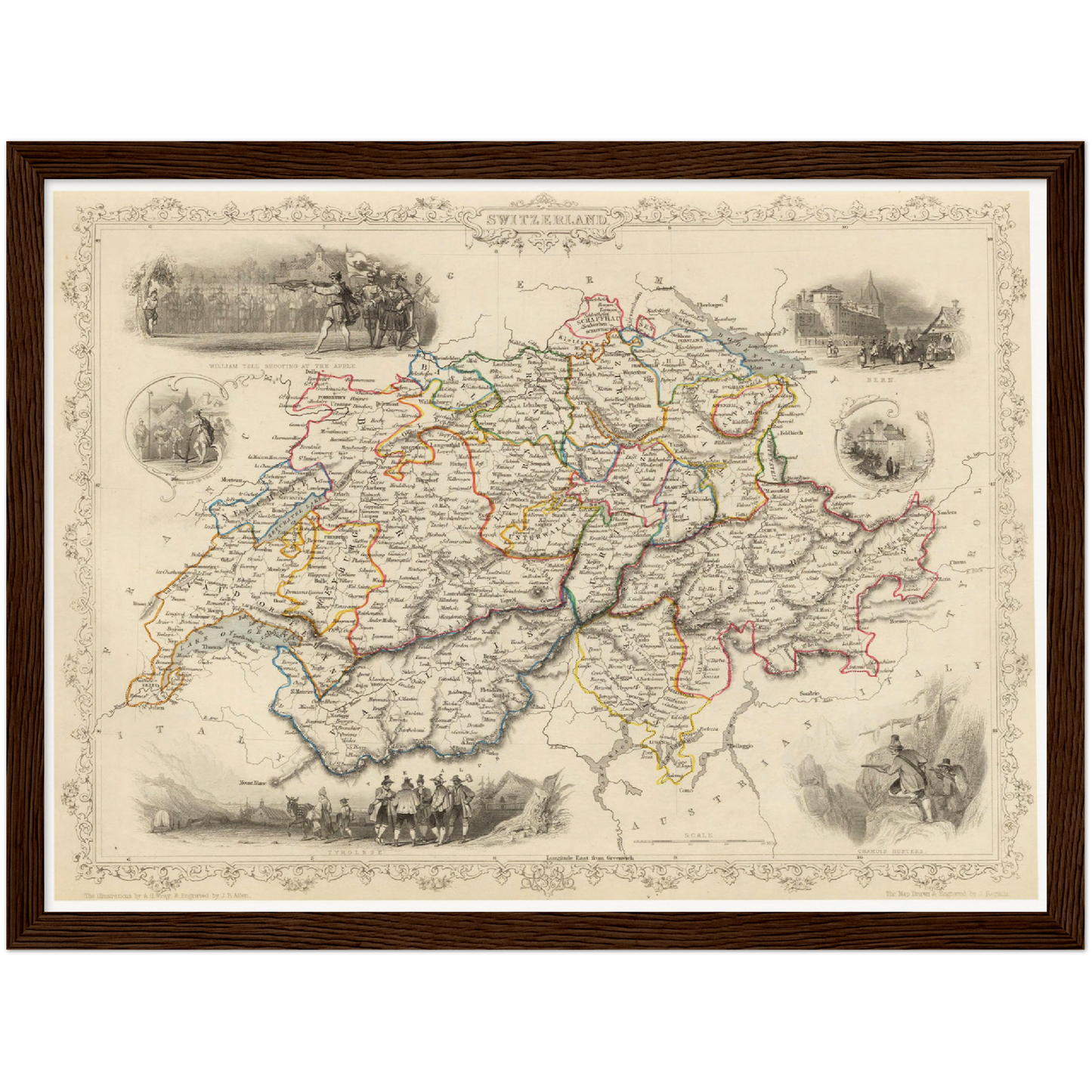 Historische Landkarte Schweiz um 1850