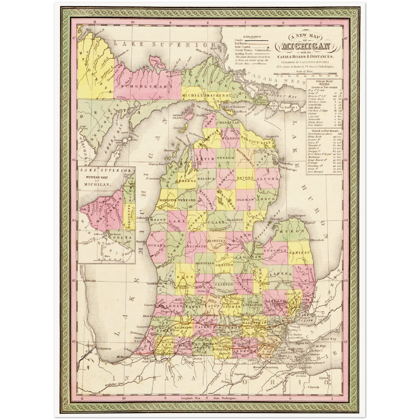 Historische Landkarte Michigan um 1849