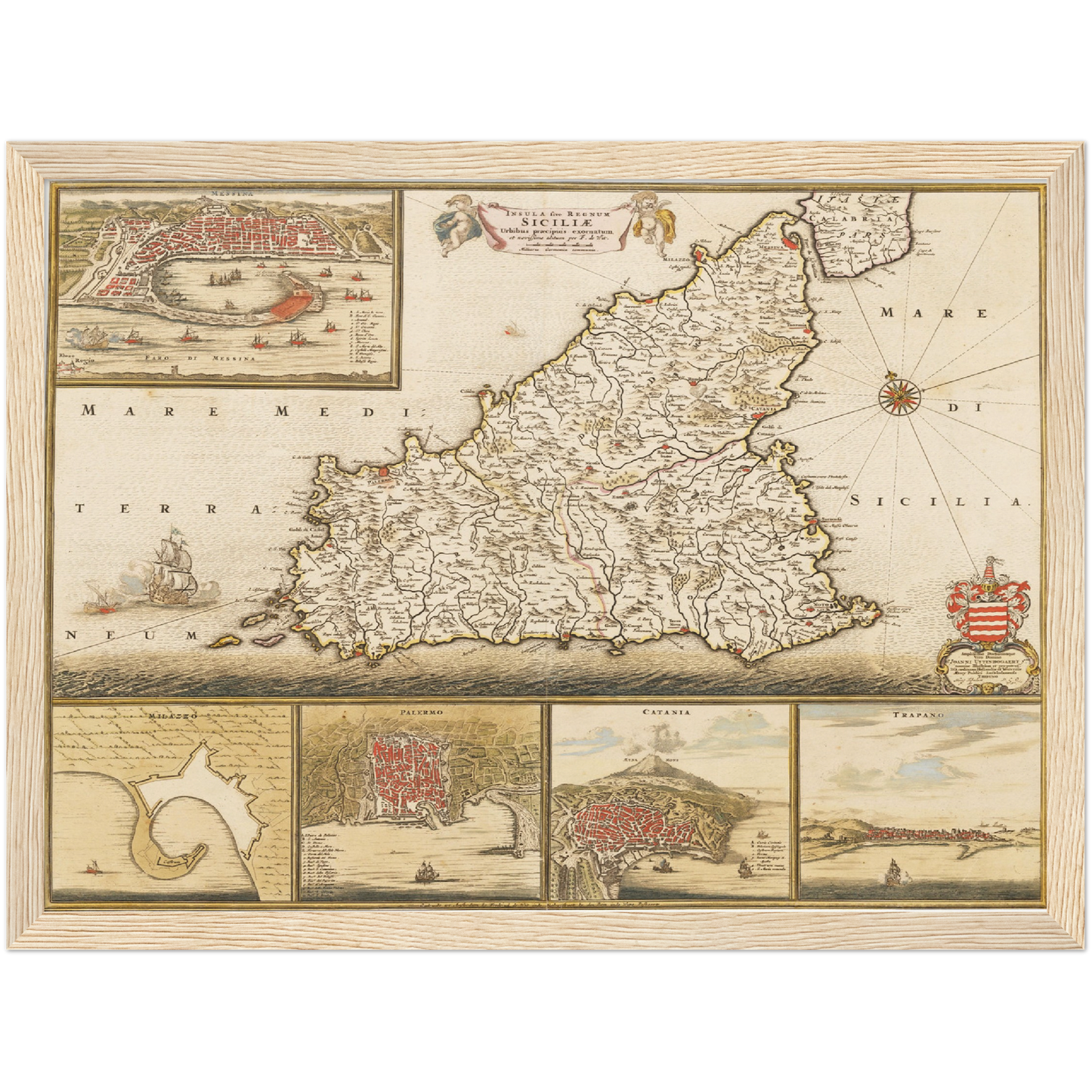 Historische Landkarte Sizilien um 1698