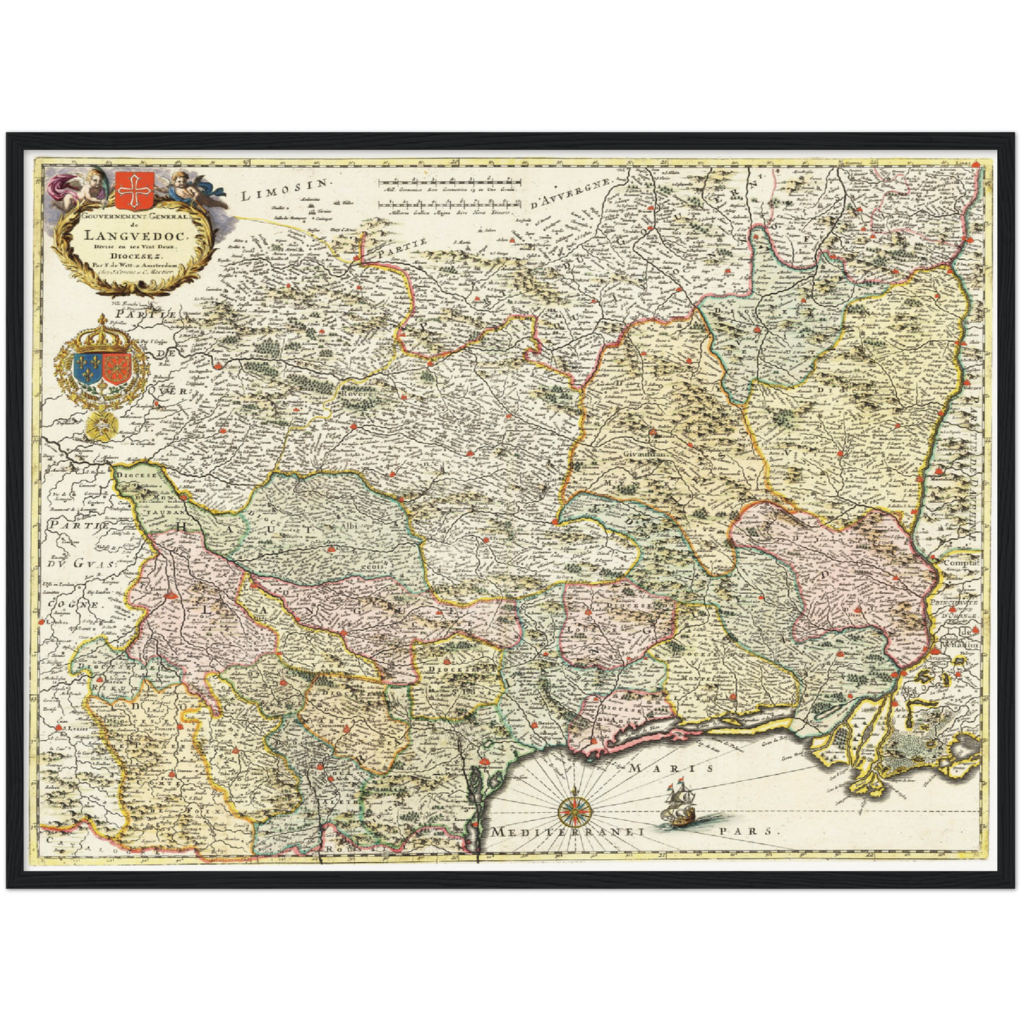 Historische Landkarte Languedoc um 1721