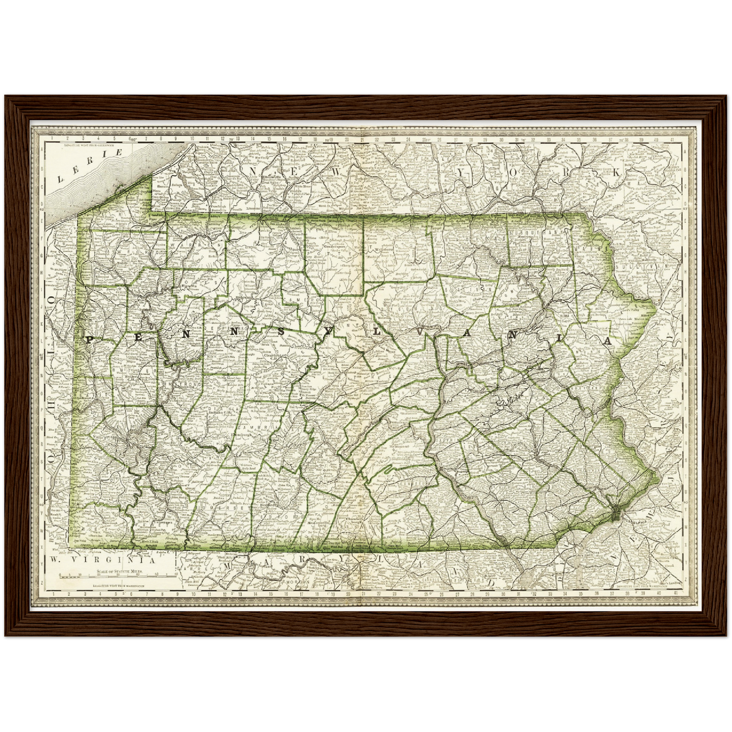 Historische Landkarte Pennsylvania um 1882