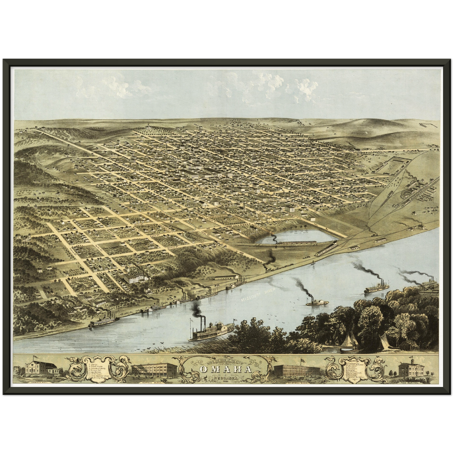 Historische Stadtansicht Omaha um 1868