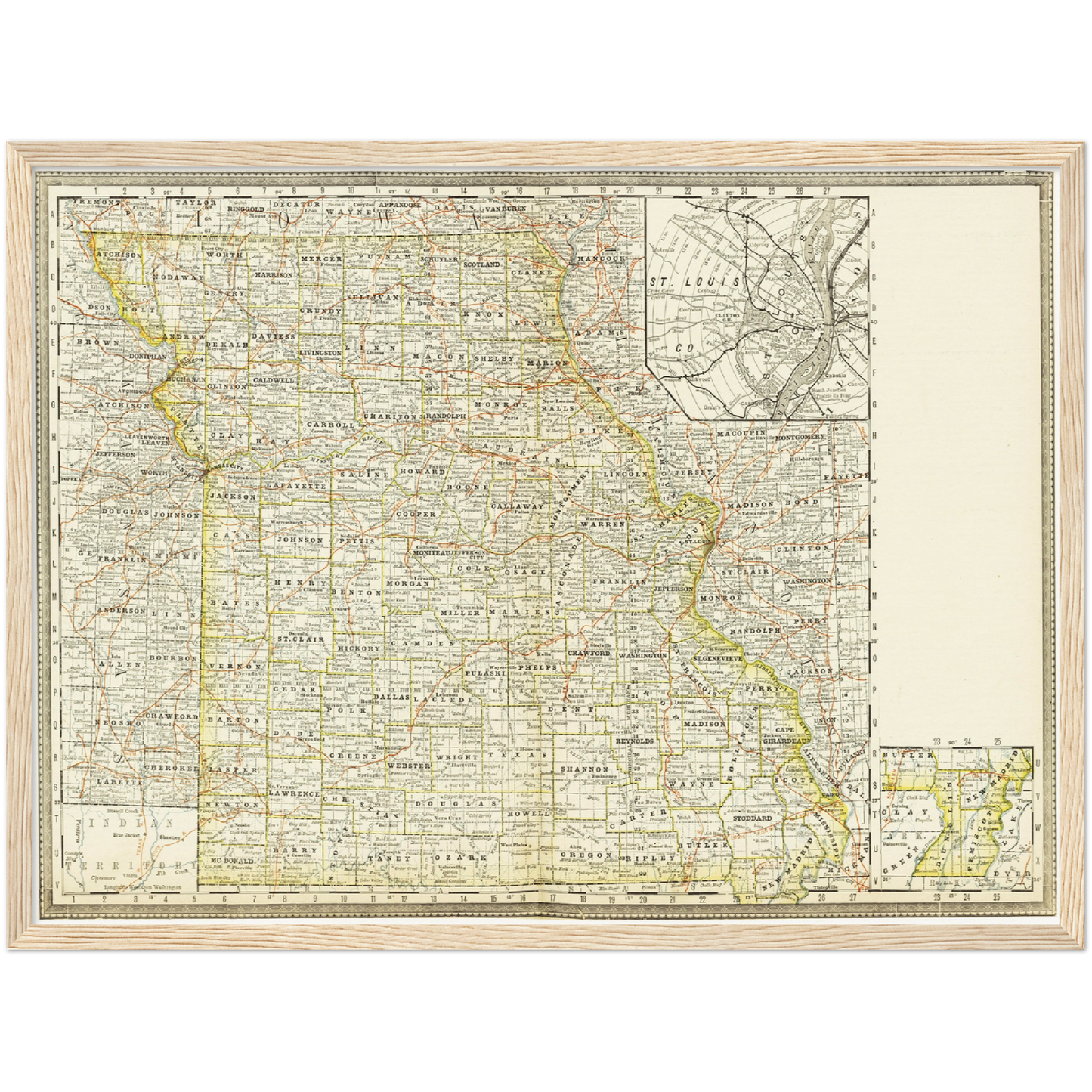 Historische Landkarte Missouri um 1882