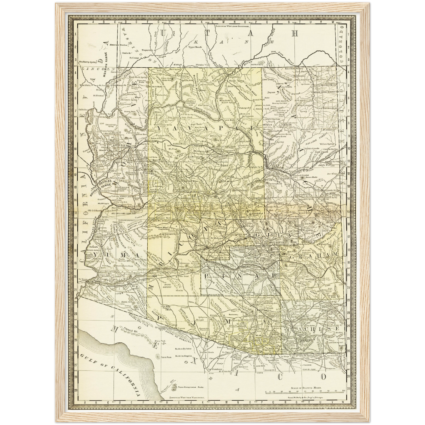 Historische Landkarte Arizona um 1882