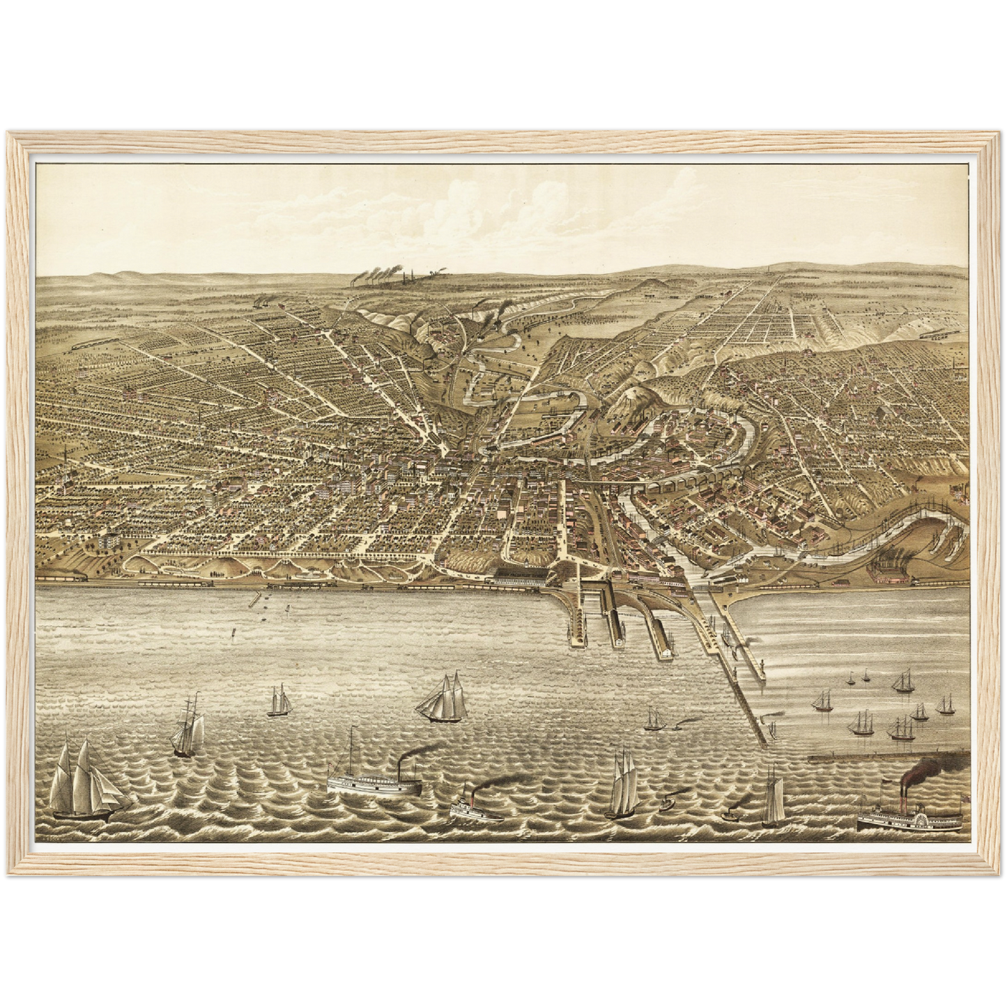 Historische Stadtansicht Cleveland um 1877