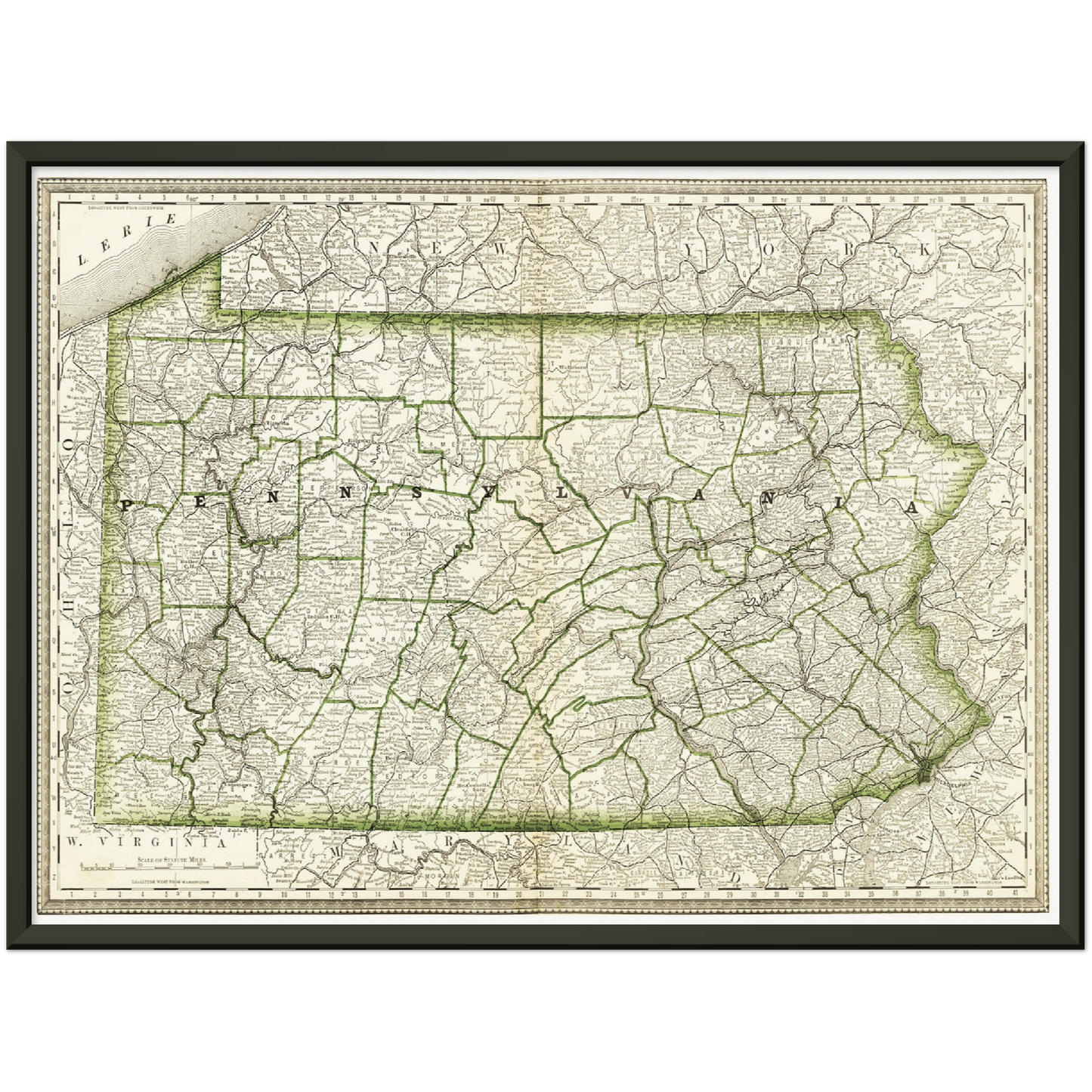 Historische Landkarte Pennsylvania um 1882