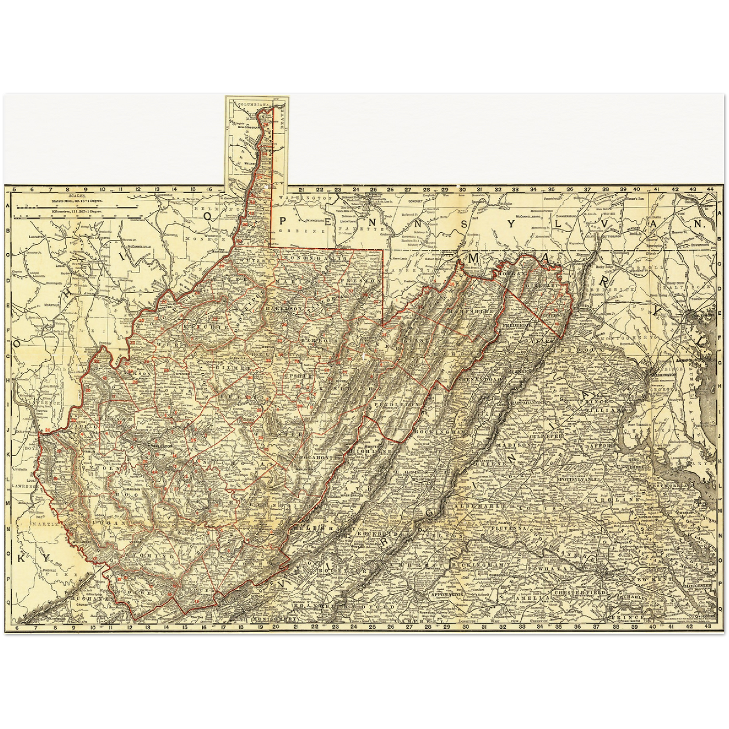 Historische Landkarte West Virginia um 1898