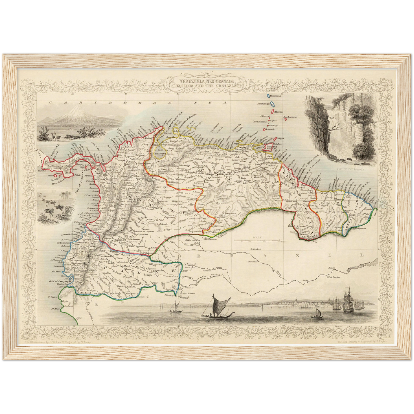 Historische Landkarte Kolumbien & Venezuela um 1850