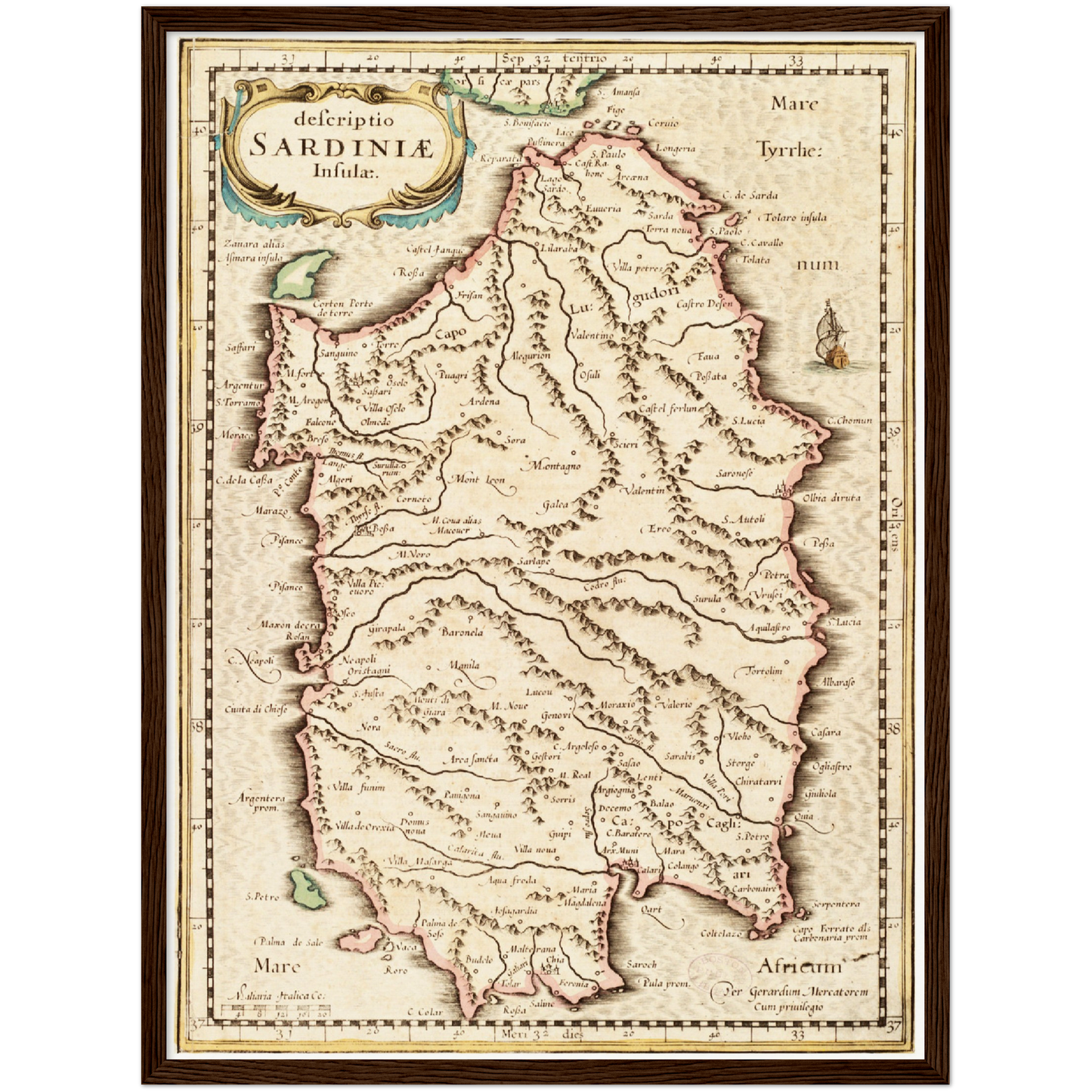 Historische Landkarte Sardinien um 1698