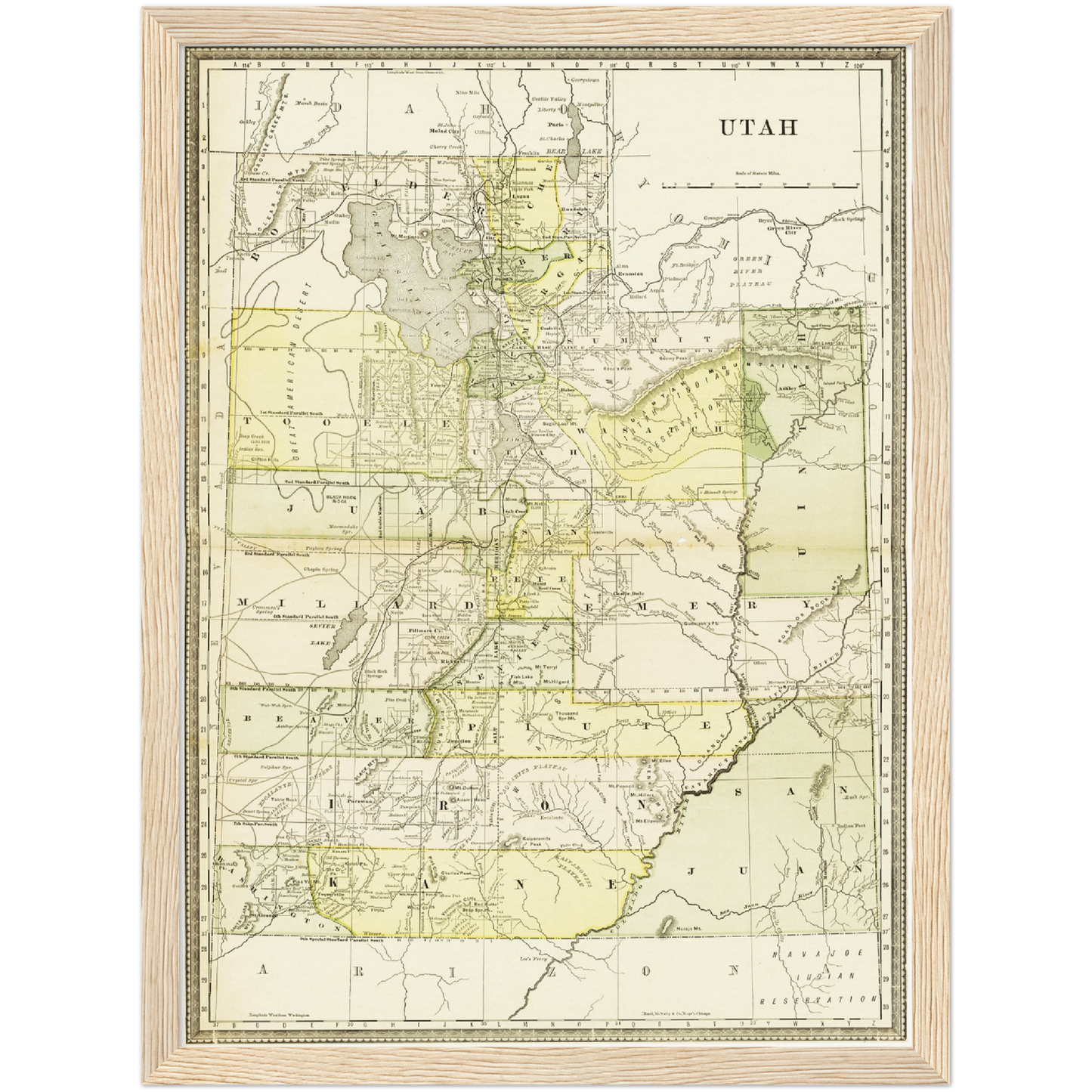 Historische Landkarte Utah um 1882