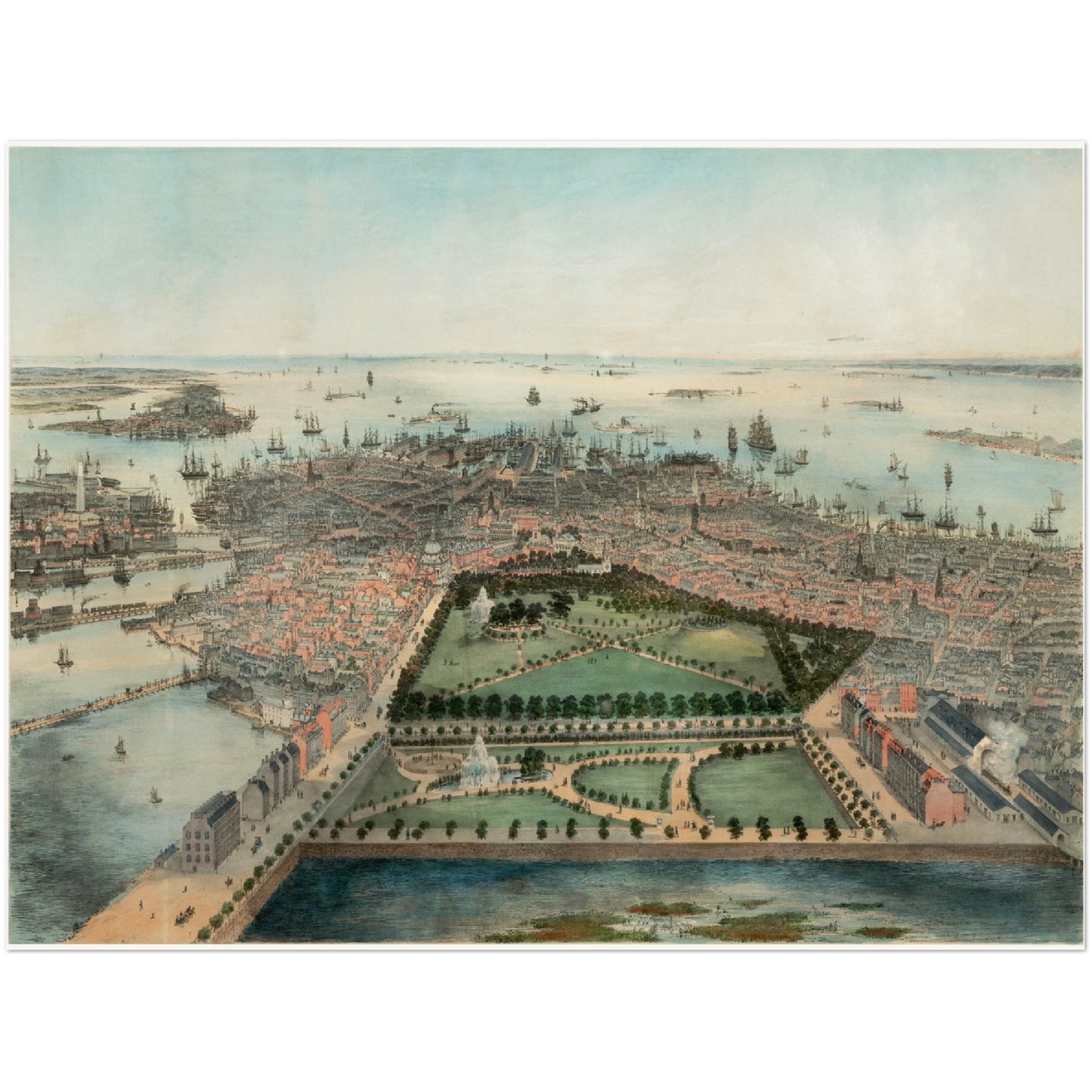 Historische Stadtansicht Boston um 1850