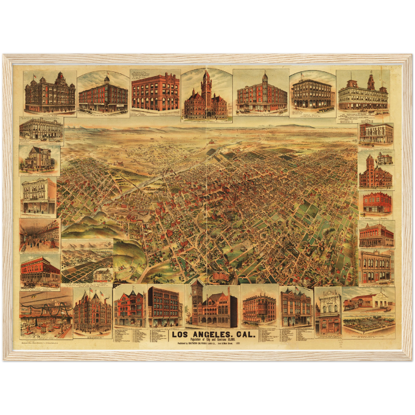 Historische Stadtansicht Los Angeles um 1891