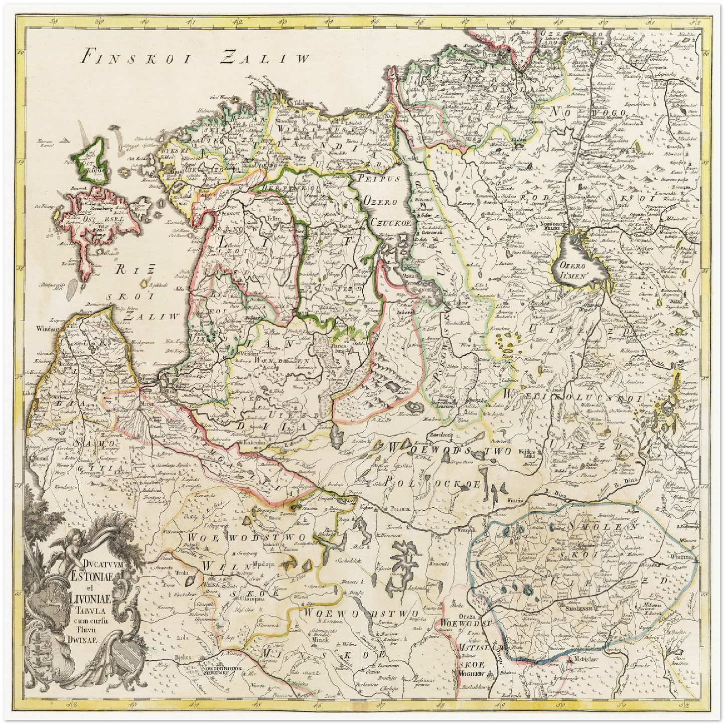 Historische Landkarte Lettland & Estland um 1745