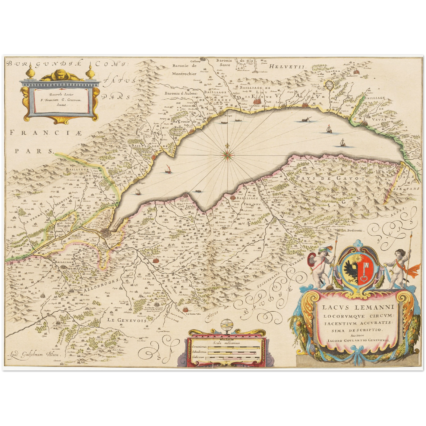 Historische Landkarte Genfer See um 1635