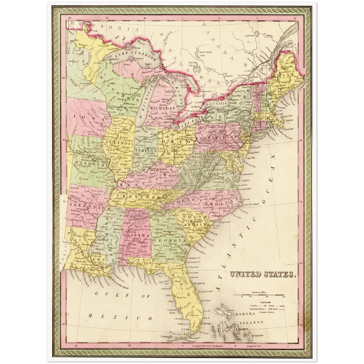 Historische Landkarte USA um 1849