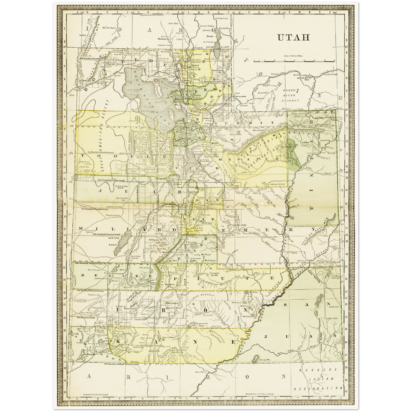 Historische Landkarte Utah um 1882