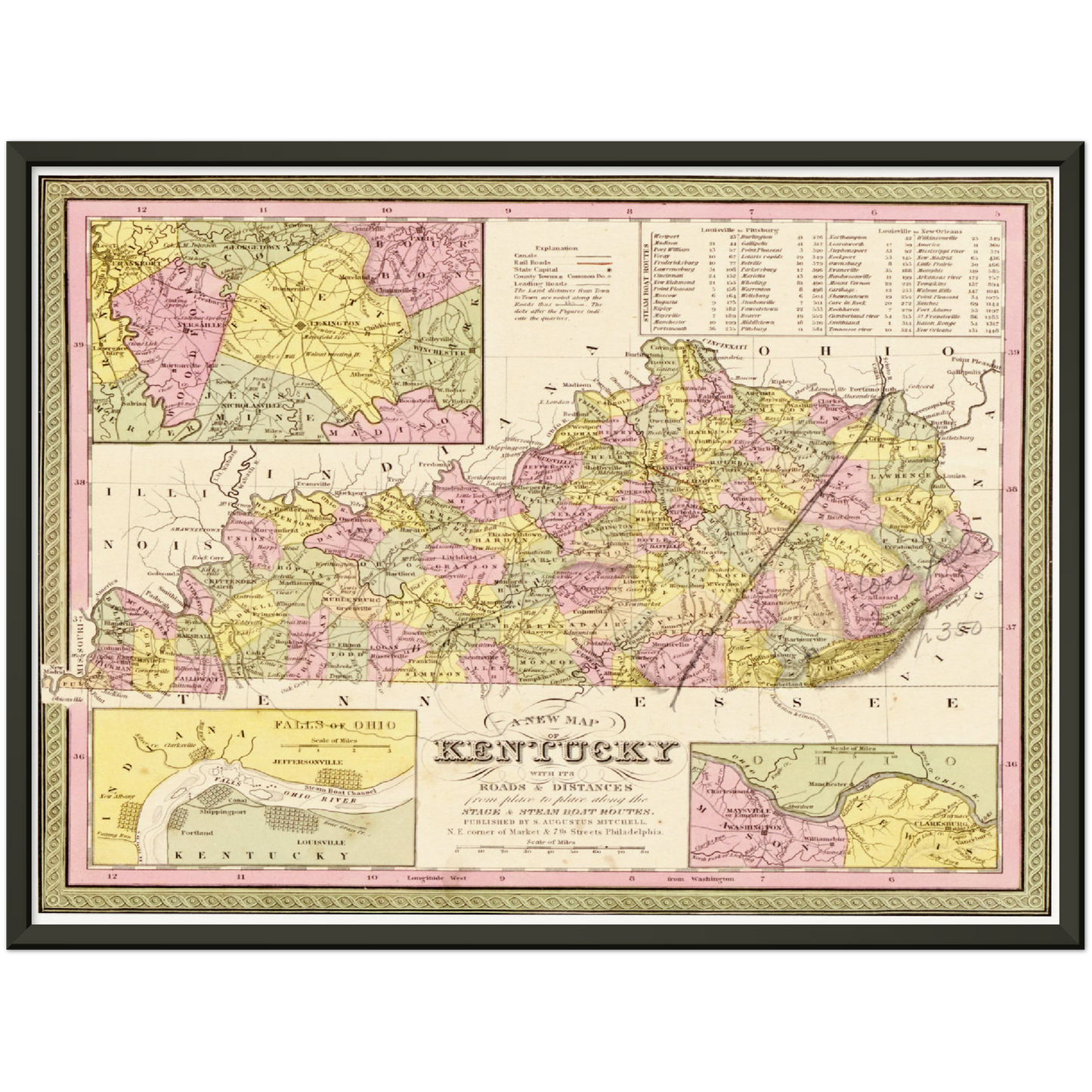 Historische Landkarte Kentucky um 1849