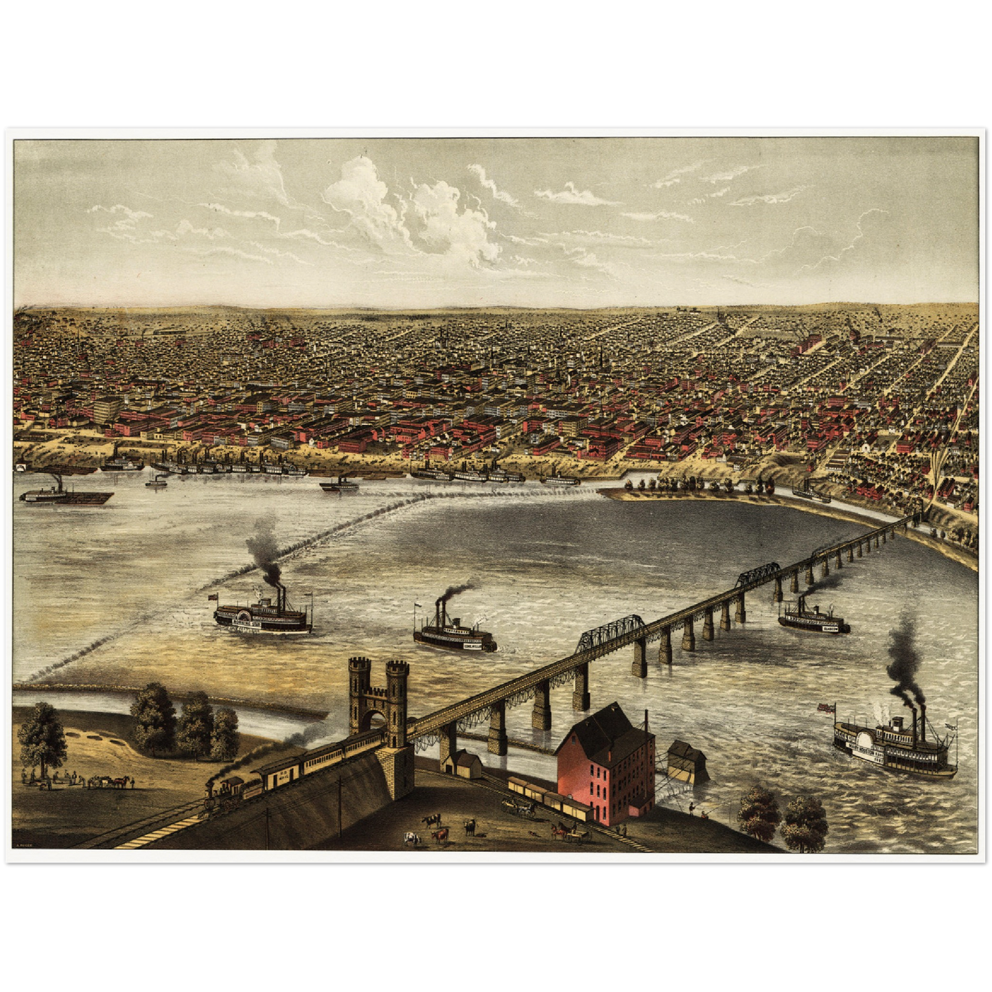 Historische Stadtansicht Louisville um 1876