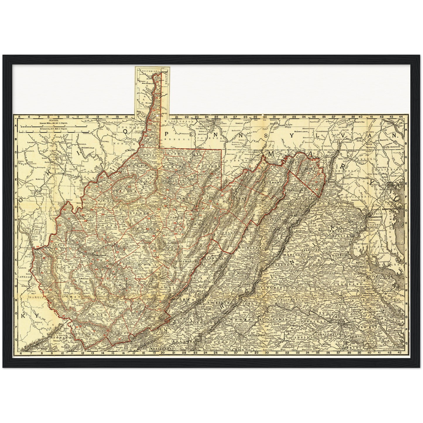 Historische Landkarte West Virginia um 1898