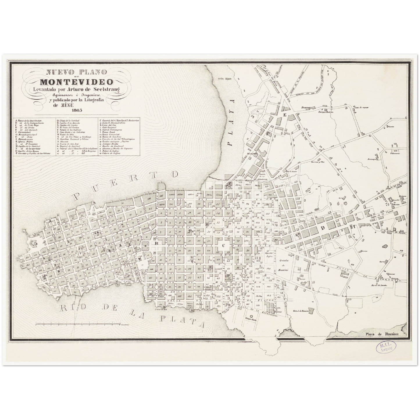 Historischer Stadtplan Montevideo um 1865