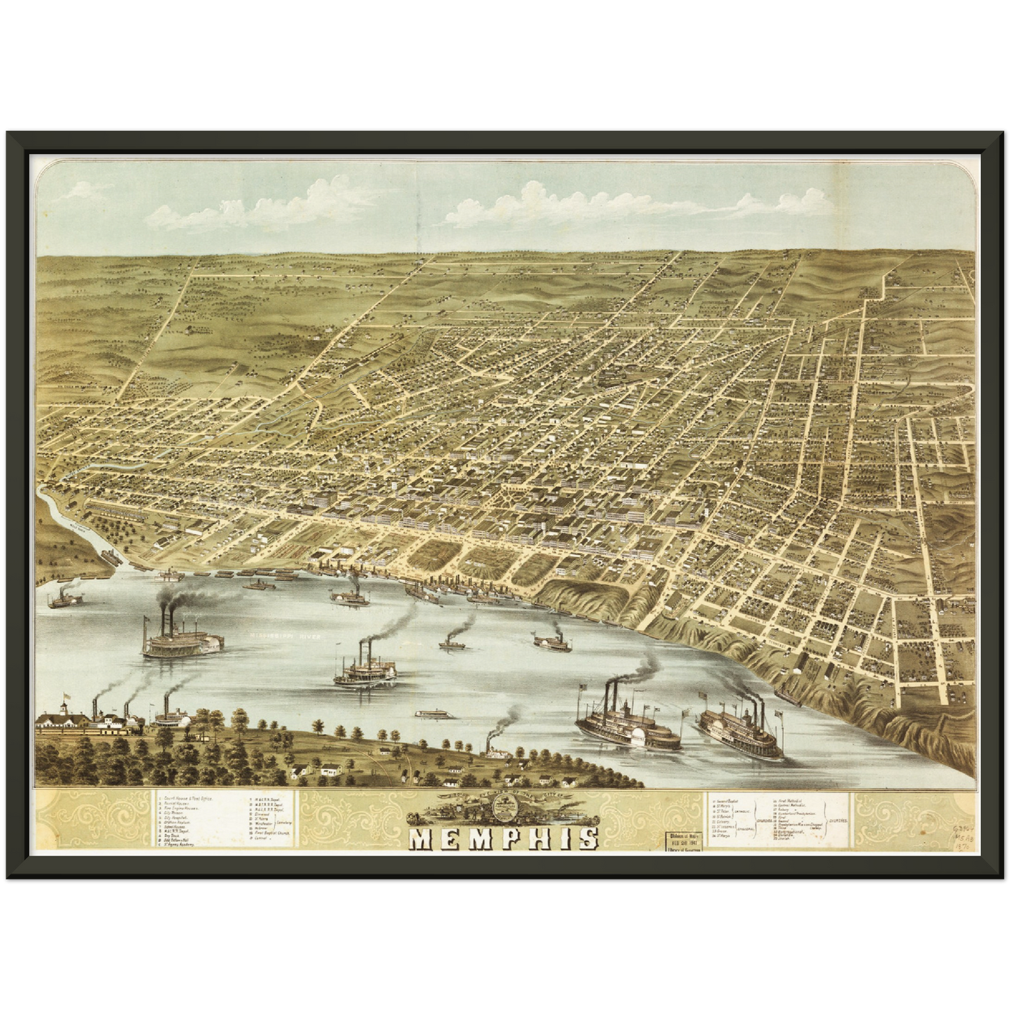 Historische Stadtansicht Memphis um 1870