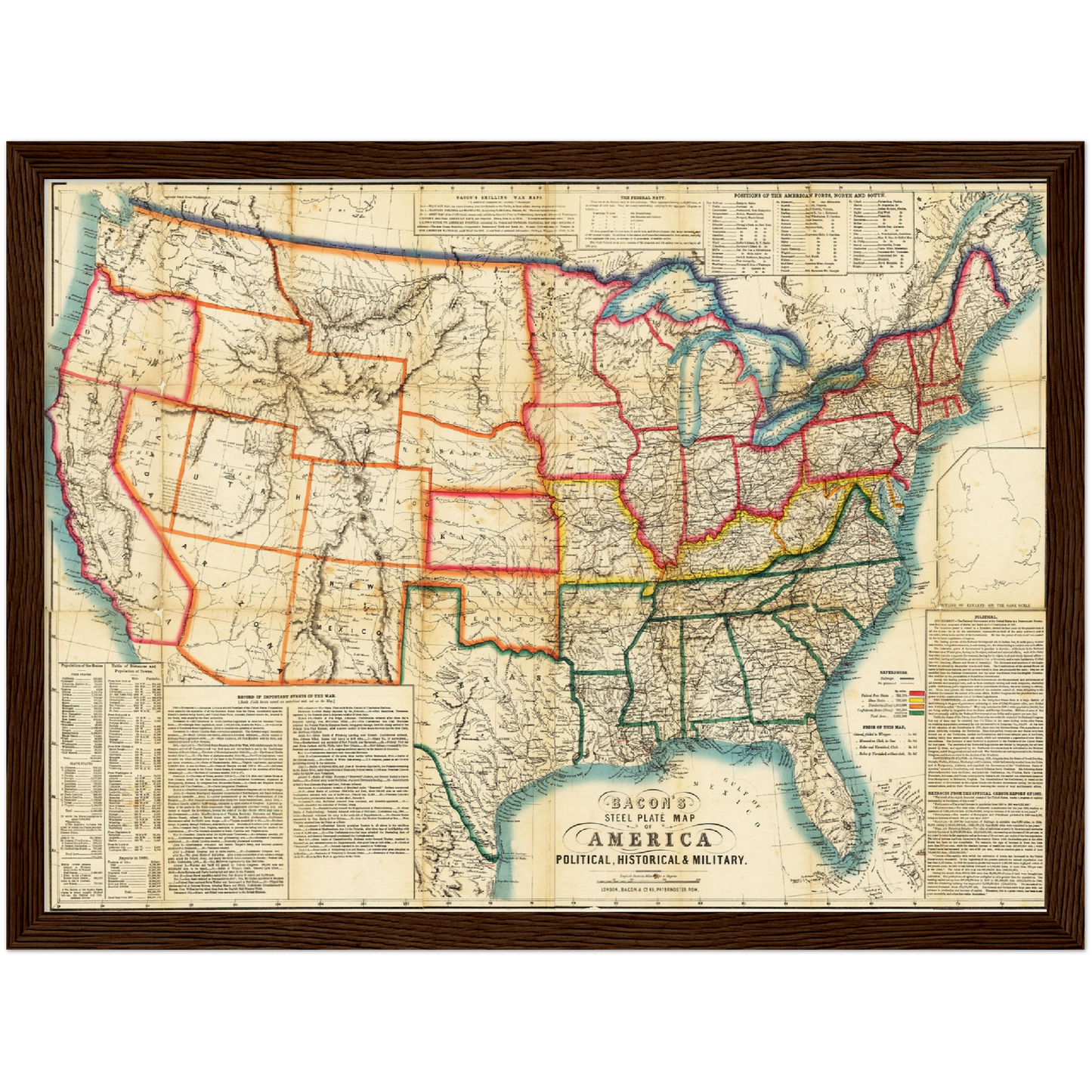 Historische Landkarte USA um 1863