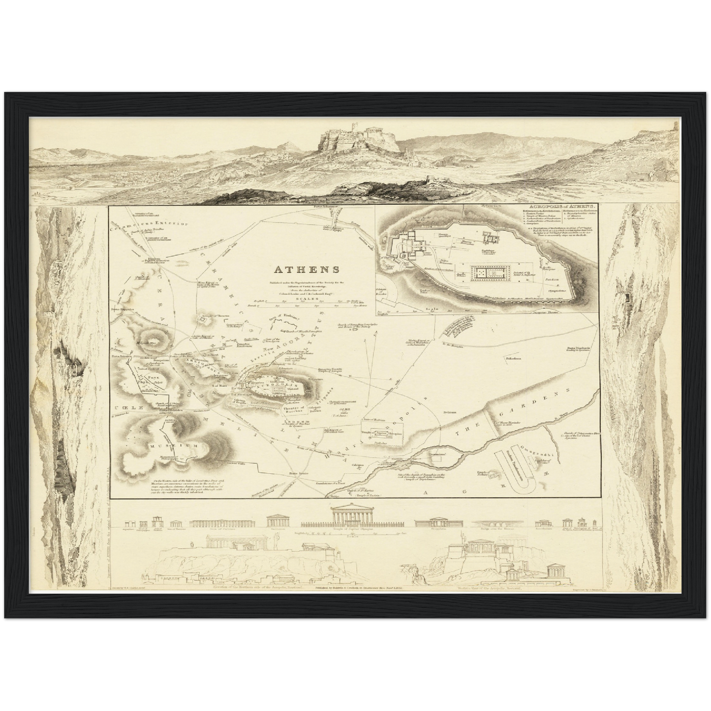 Historischer Stadtplan Athen um 1832