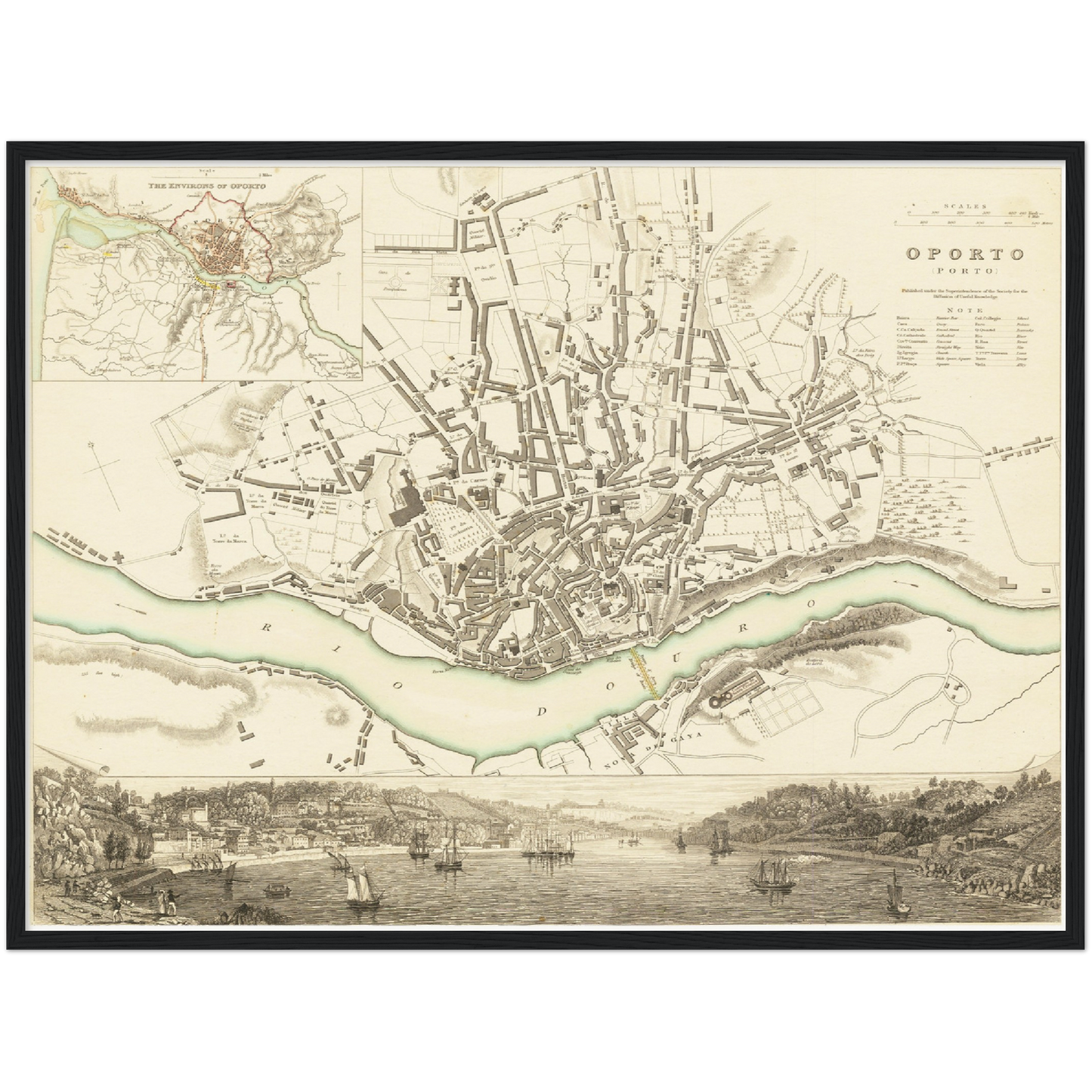 Historischer Stadtplan Porto um 1833