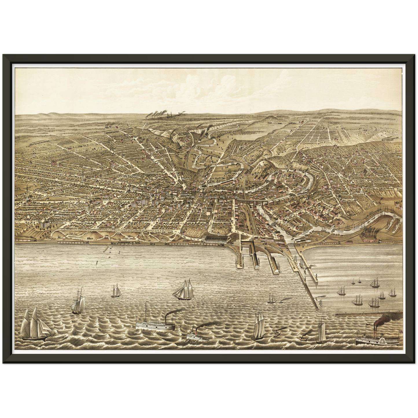 Historische Stadtansicht Cleveland um 1877