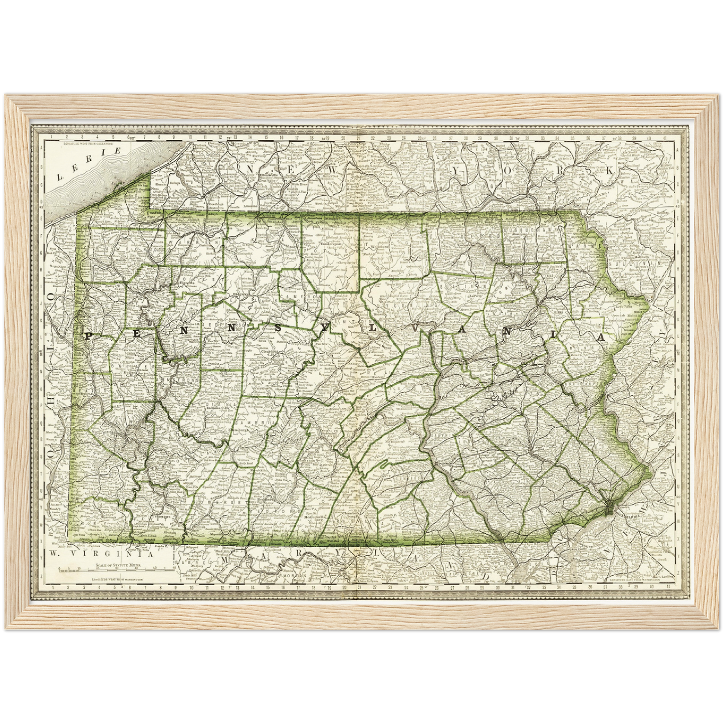 Historische Landkarte Pennsylvania um 1882
