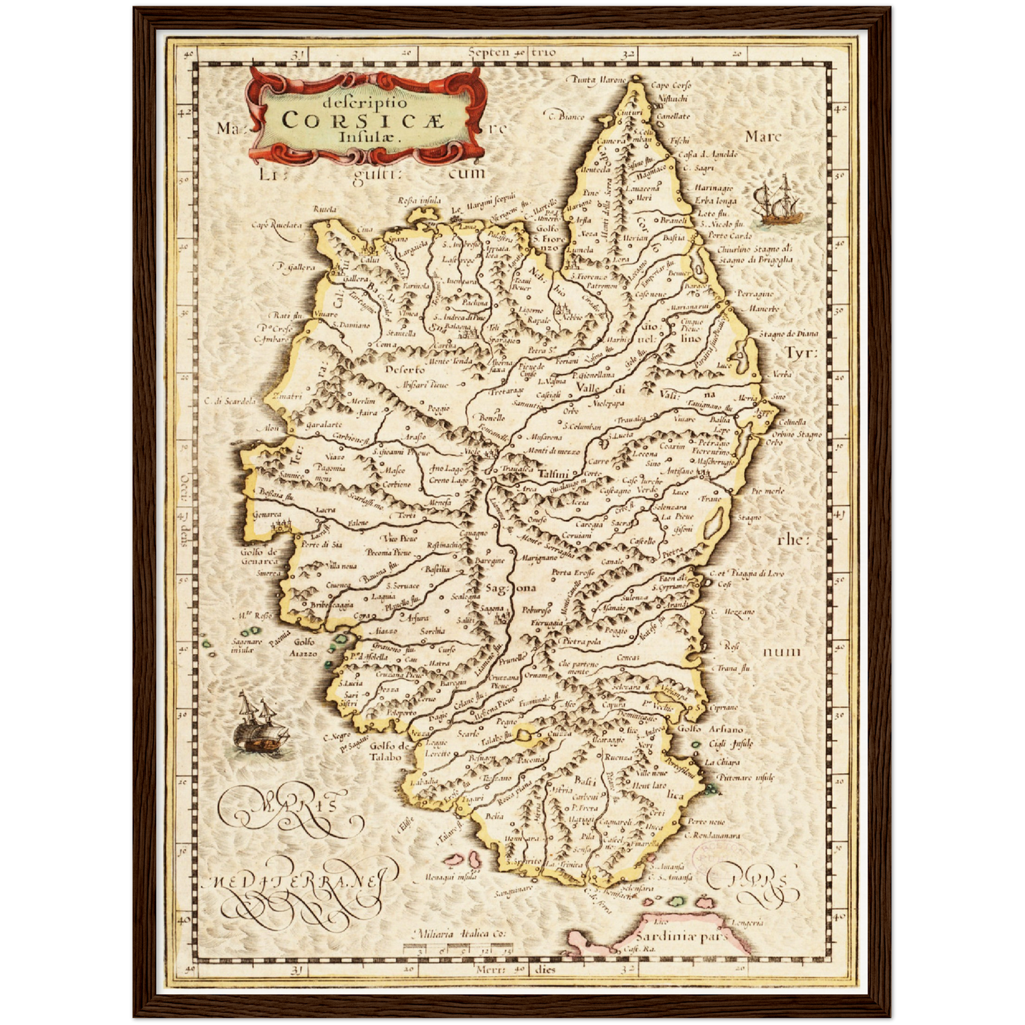 Historische Landkarte Korsika um 1650