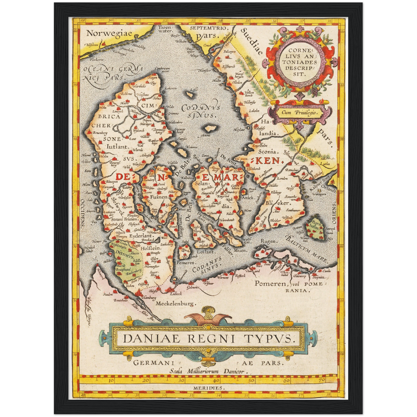 Historische Landkarte Dänemark um 1609