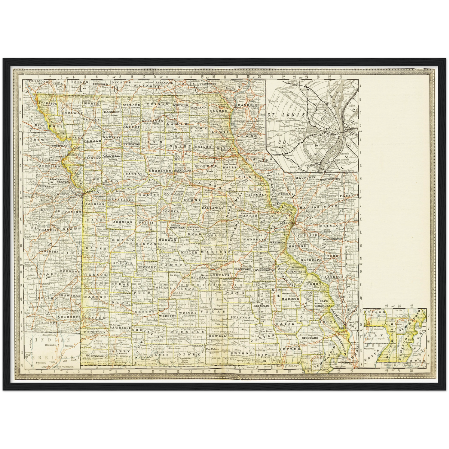 Historische Landkarte Missouri um 1882