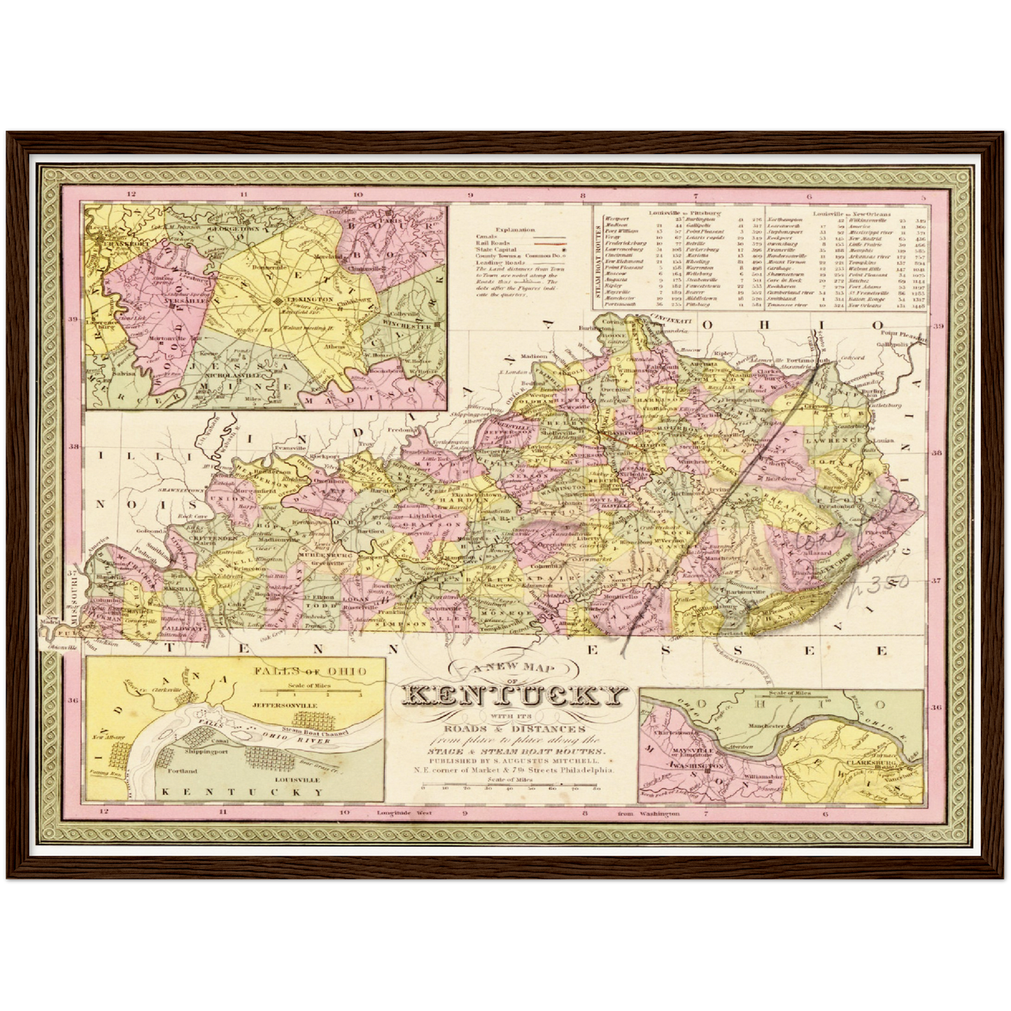Historische Landkarte Kentucky um 1849